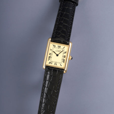 カルティエ マストタンク LM W1002753 / 590005 クォーツ Cal.690 SV925 革 純正ピンバックル（GP）アイボリーローマン文字盤（SWISS MADE表記）オーバーホール済み