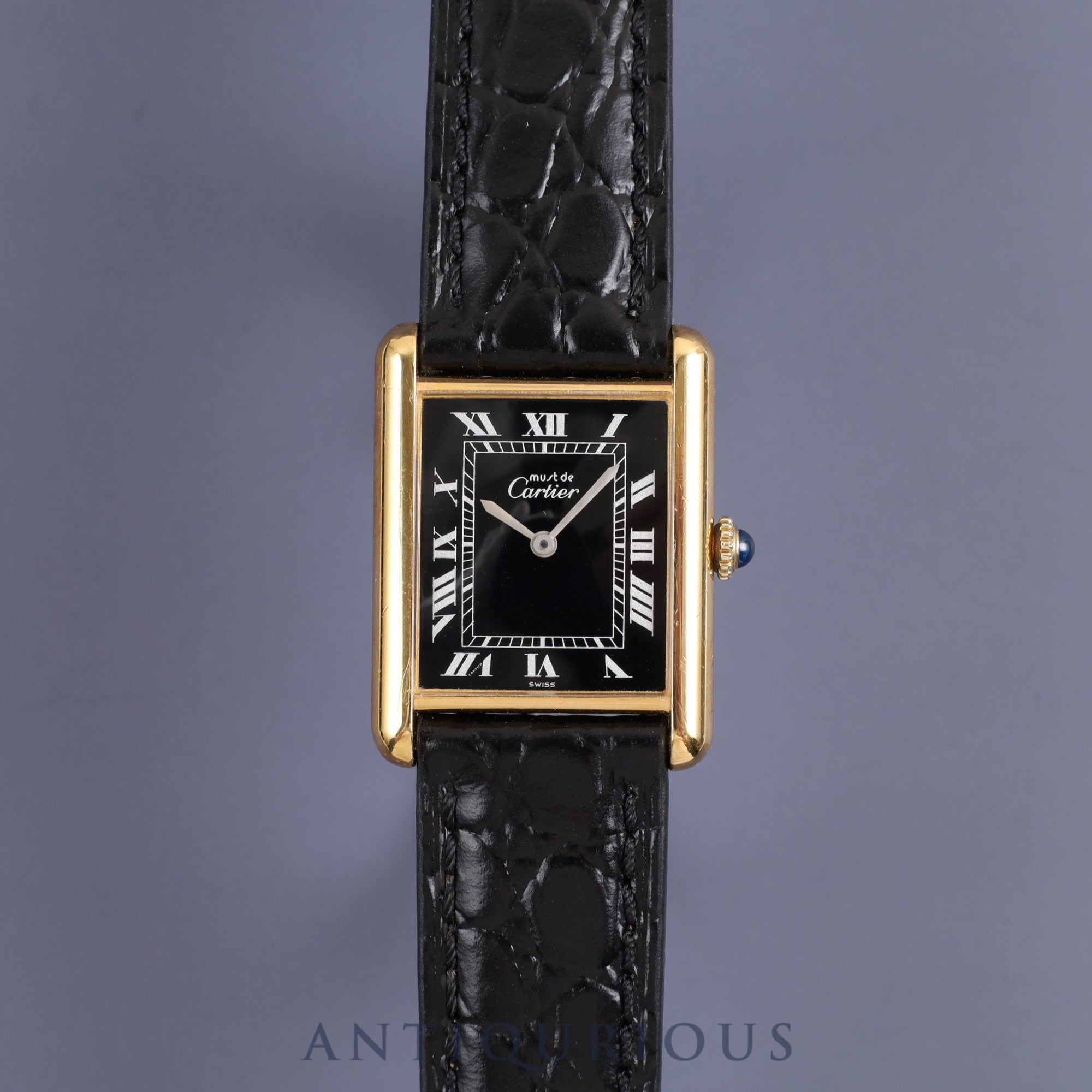 Cartier Must Tank LM Manual winding Cal.78-1 SV925 Leather Genuine buckle (GP) Black Roman dial Overhauled