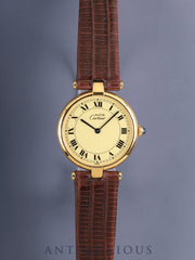 Cartier Must Vendome VLC LM 590003 Quartz Cal.90 SV925 Leather Original Pin Buckle (GP) Ivory Roman Dial (SWISS marking) Overhauled