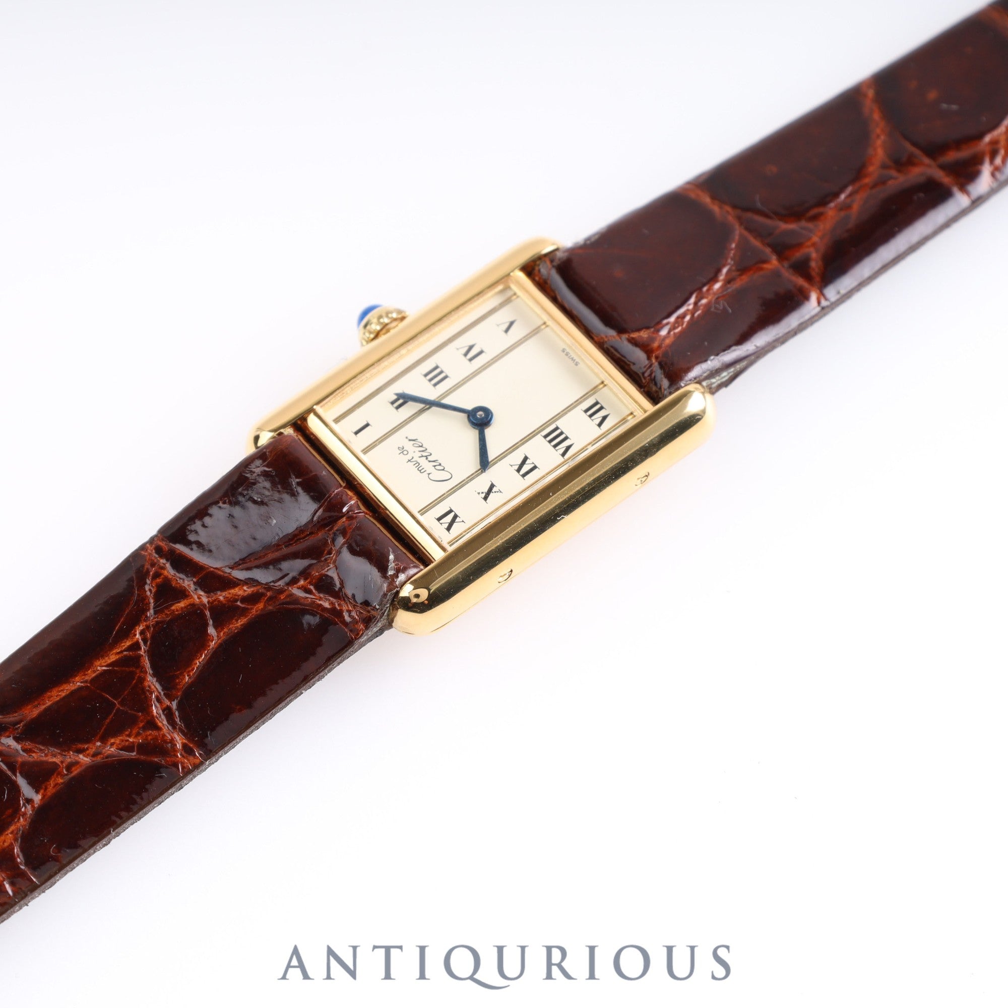 CARTIER Must Tank SM Straight Roman Dial 5057001 925 Leather Genuine Buckle (GP) Quartz Mid 1980s - 1994