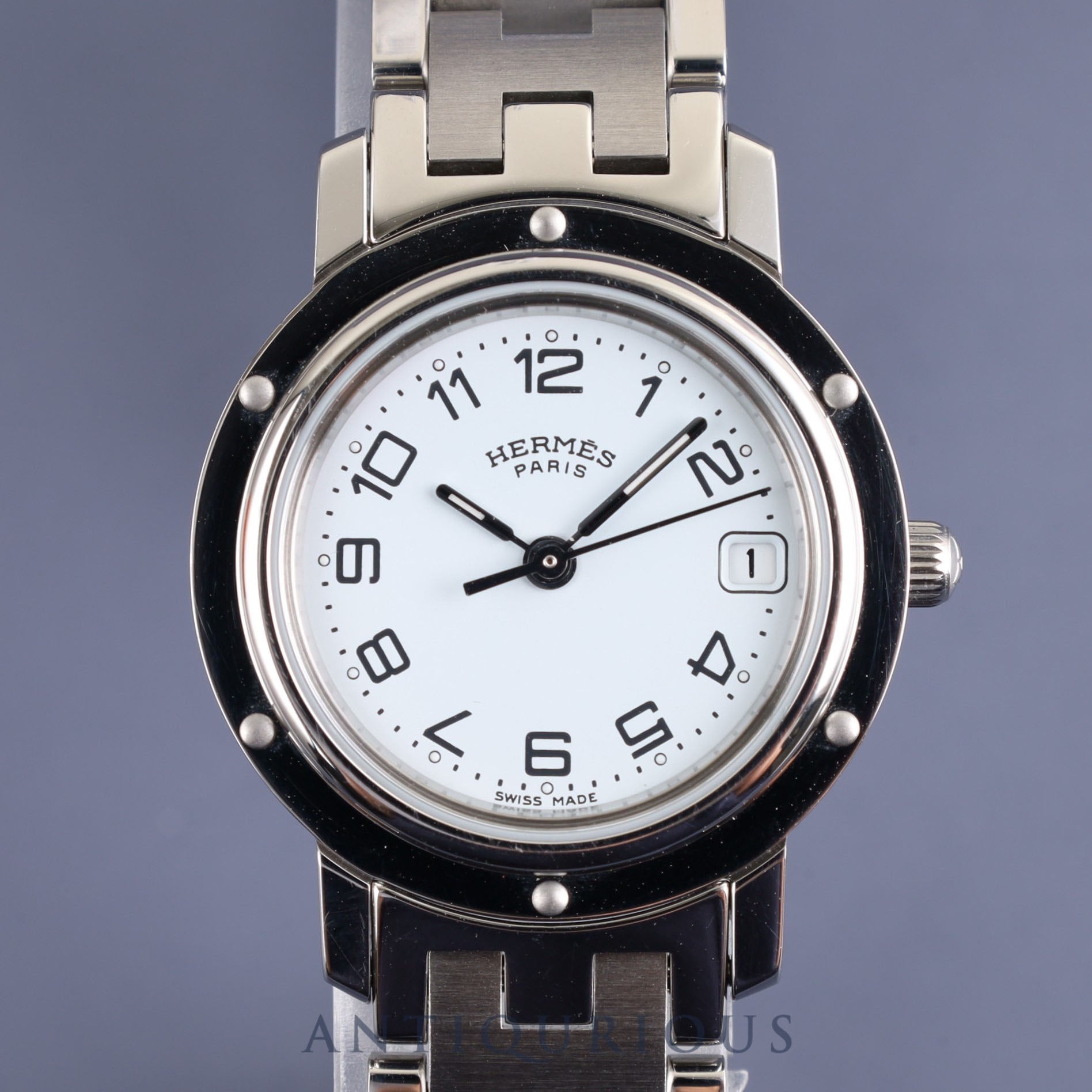 Hermes Clipper CL4.210 Quartz Cal.V8 SS SS White Arabic Dial Box Warranty (2009) 2 Links Overhauled