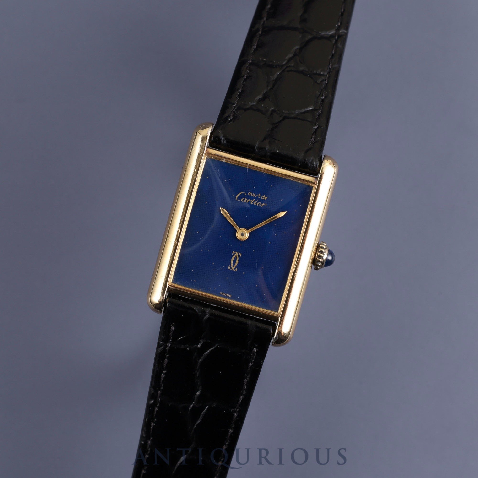 Cartier Must Tank LM Manual winding Cal.78-1 SV925 Leather Genuine buckle (GP) Lapis lazuli dial Overhauled