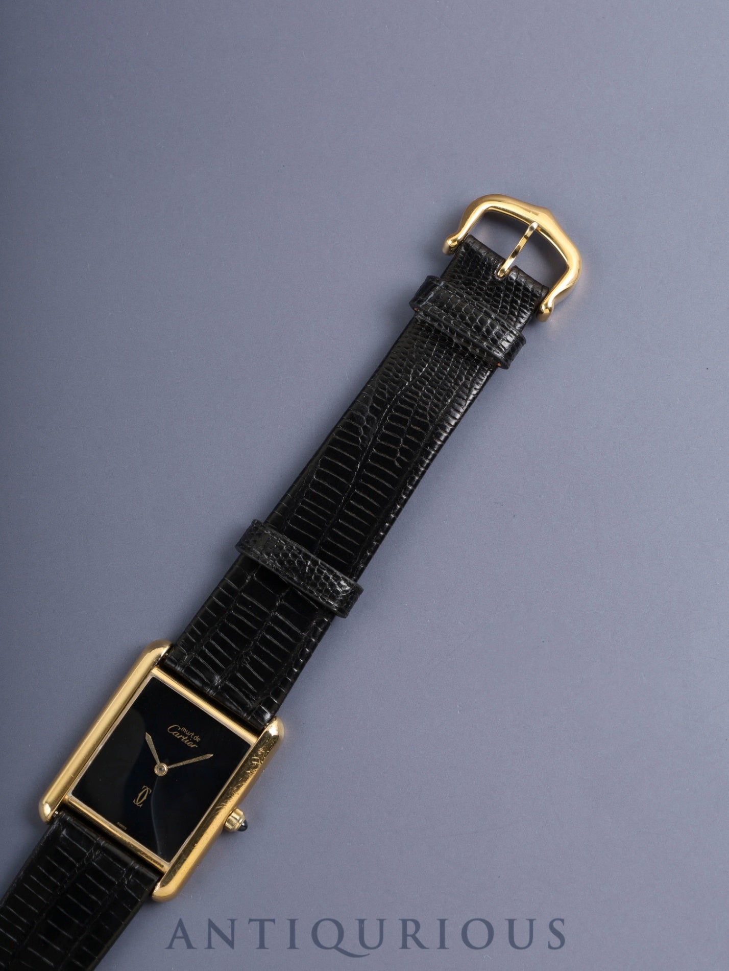 Cartier Must Tank LM 6 81006 Quartz Cal.81 SV925 Leather Original Pin Buckle (GP) Onyx Dial (SWISS marking) Overhauled, Re-inspected