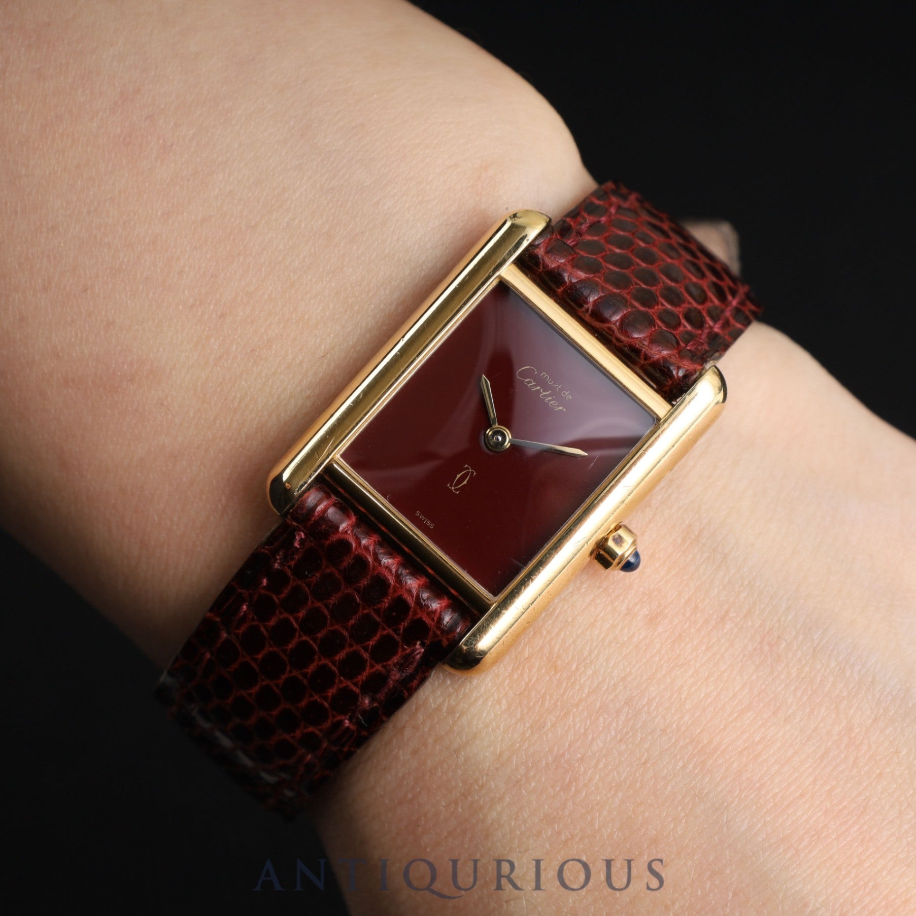 Cartier Must Tank SM 3 66001 Quartz SV925 Genuine leather strap Genuine buckle (GP) Bordeaux dial Overhauled