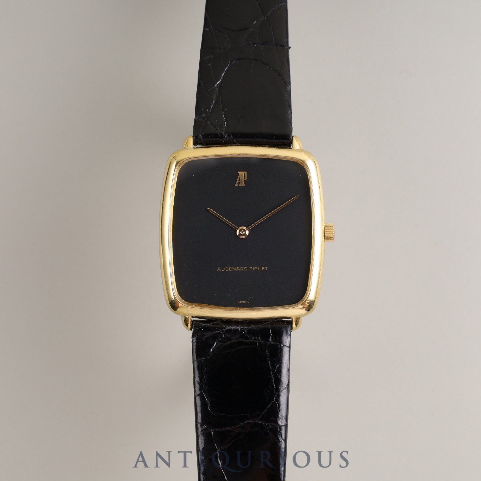 Audemars Piguet Ultra Slim Cushion Case Hand-wound Cal.2090 YG Leather Genuine Buckle (750) Black Dial Overhauled