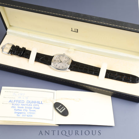 ダンヒル センテナリー クッションケース 115 手巻き Cal.7001  革 純正尾錠（SS）シルバーアラビア文字盤  箱 保証書（1996年）オーバーホール済み