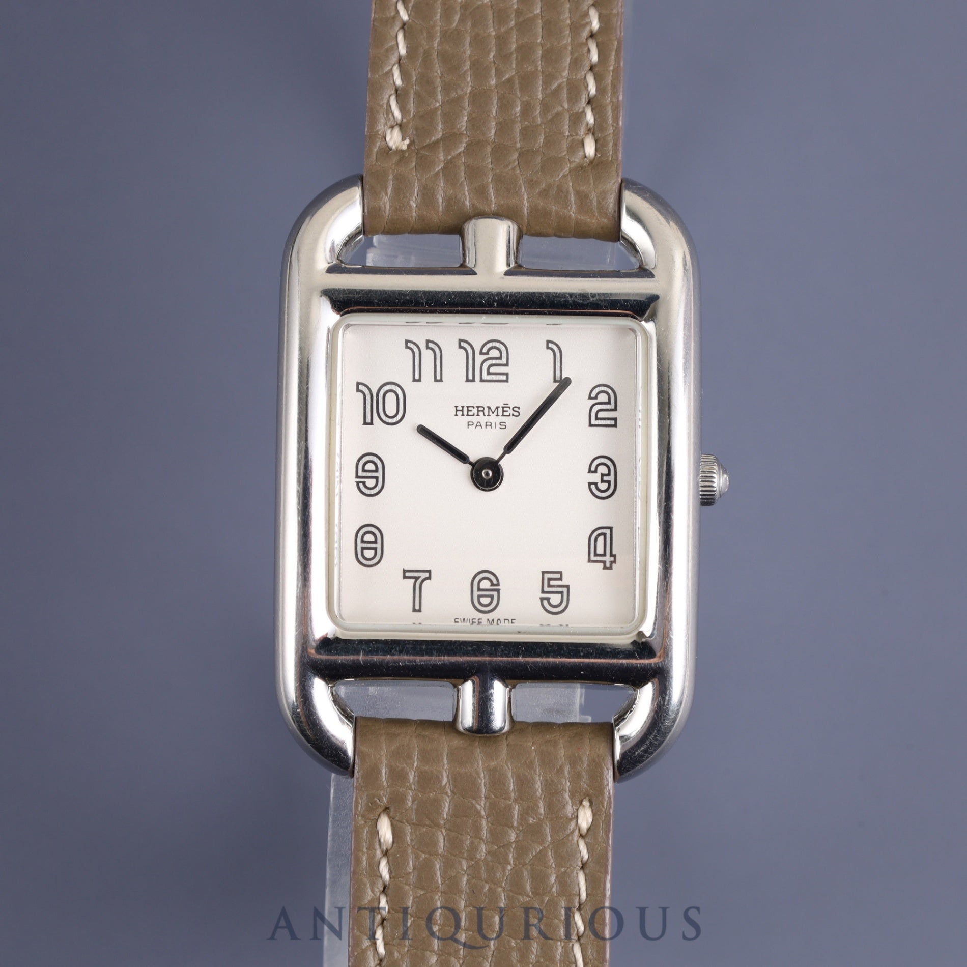 Hermes Cape Cod CC1.210 Quartz Cal.976.001 SS Leather Genuine Buckle (SS) Silver Arabic Dial Box Overhauled