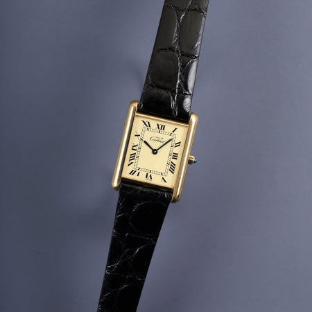 カルティエ マストタンク LM 681006 クォーツ Cal.81 SV925 革 純正尾錠（GP）アイボリーローマン文字盤 オーバーホール済み