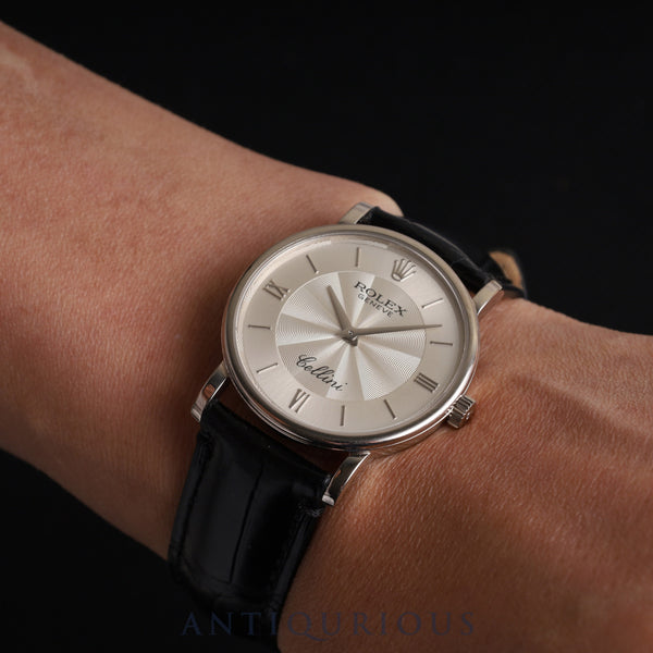 ロレックス チェリーニ 5115 手巻き Cal.1602 750 革 純正尾錠（750） シルバーギョーシェ文字盤 A番（1998年～1999年）箱 オーバーホール済み