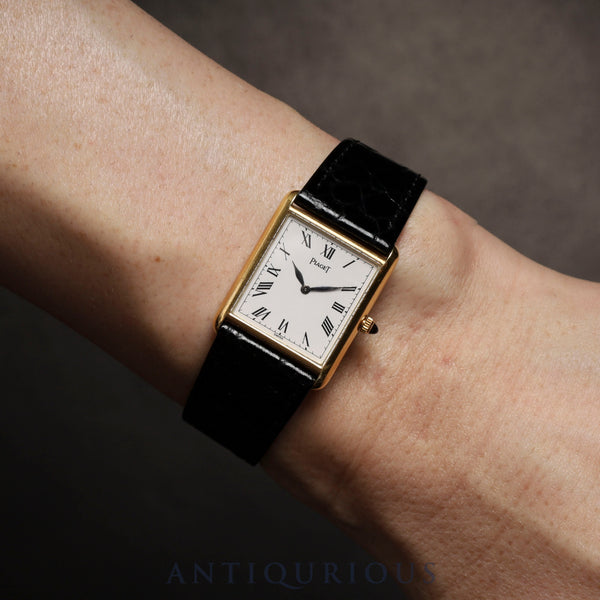 ピアジェ レクタンギュラー 9287 手巻き Cal.9P2 750 革 純正尾錠（750） ホワイトローマン文字盤 オーバーホール済み