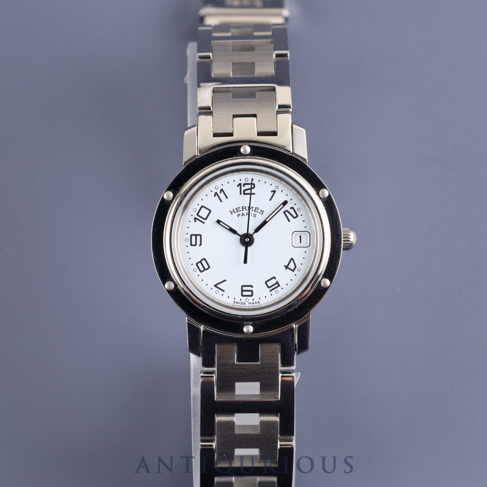 Hermes Clipper CL4.210 Quartz Cal.V8 SS SS White Arabic Dial Box Warranty (2009) 2 Links Overhauled