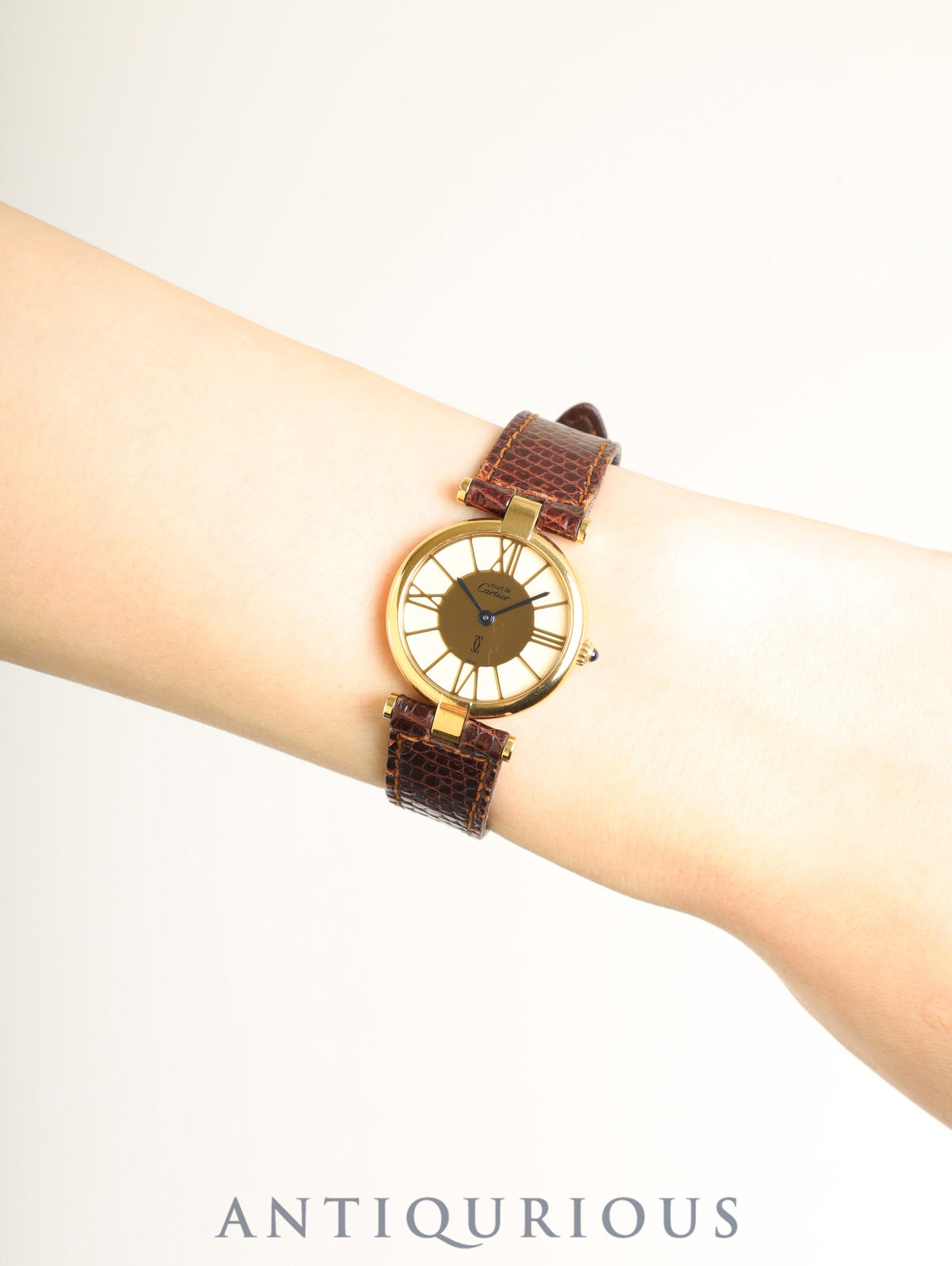 Cartier Must Vendôme VLC SM Quartz Movement, SV925, Genuine Leather Strap, Genuine Pin Buckle (GP), Ivory Cloisonné Dial, Completely Serviced at a Cartier Boutique