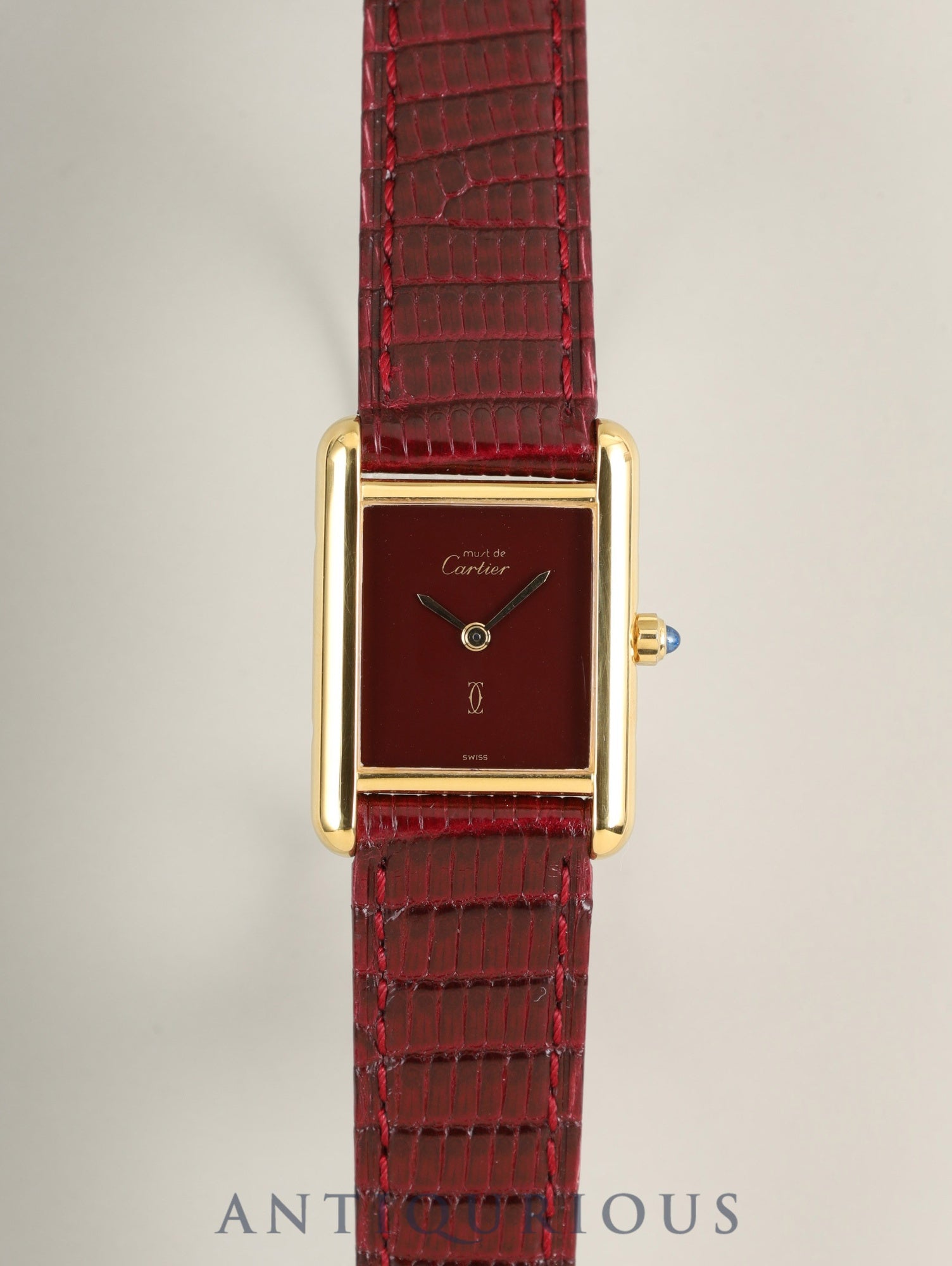 Cartier Must Tank SM 3 66001 Quartz Cal.66 SV925 Leather Original Pin Buckle (GP) Garnet Dial / Bordeaux Dial (SWISS marking) Overhauled, Polished