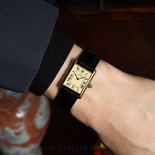 カルティエ マストタンク LM 手巻き SV925 革 純正尾錠（GP） アイボリーローマン文字盤 オーバーホール済み