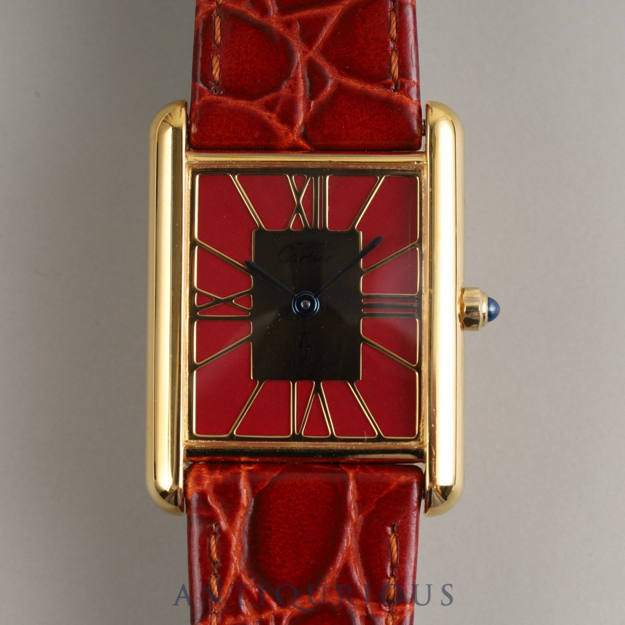 CARTIER Must Tank LM QZ 6 81006 SV925 Leather Genuine Buckle (GP) Cloisonné Dial Overhauled