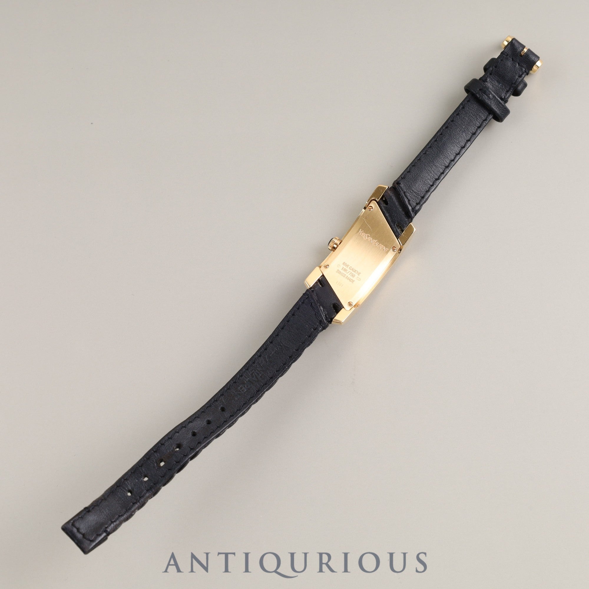 YVES-SAINT-LAURENT RECTANGULAR Quartz Cal.E01001 750 Genuine leather strap Genuine buckle (750) Black dial