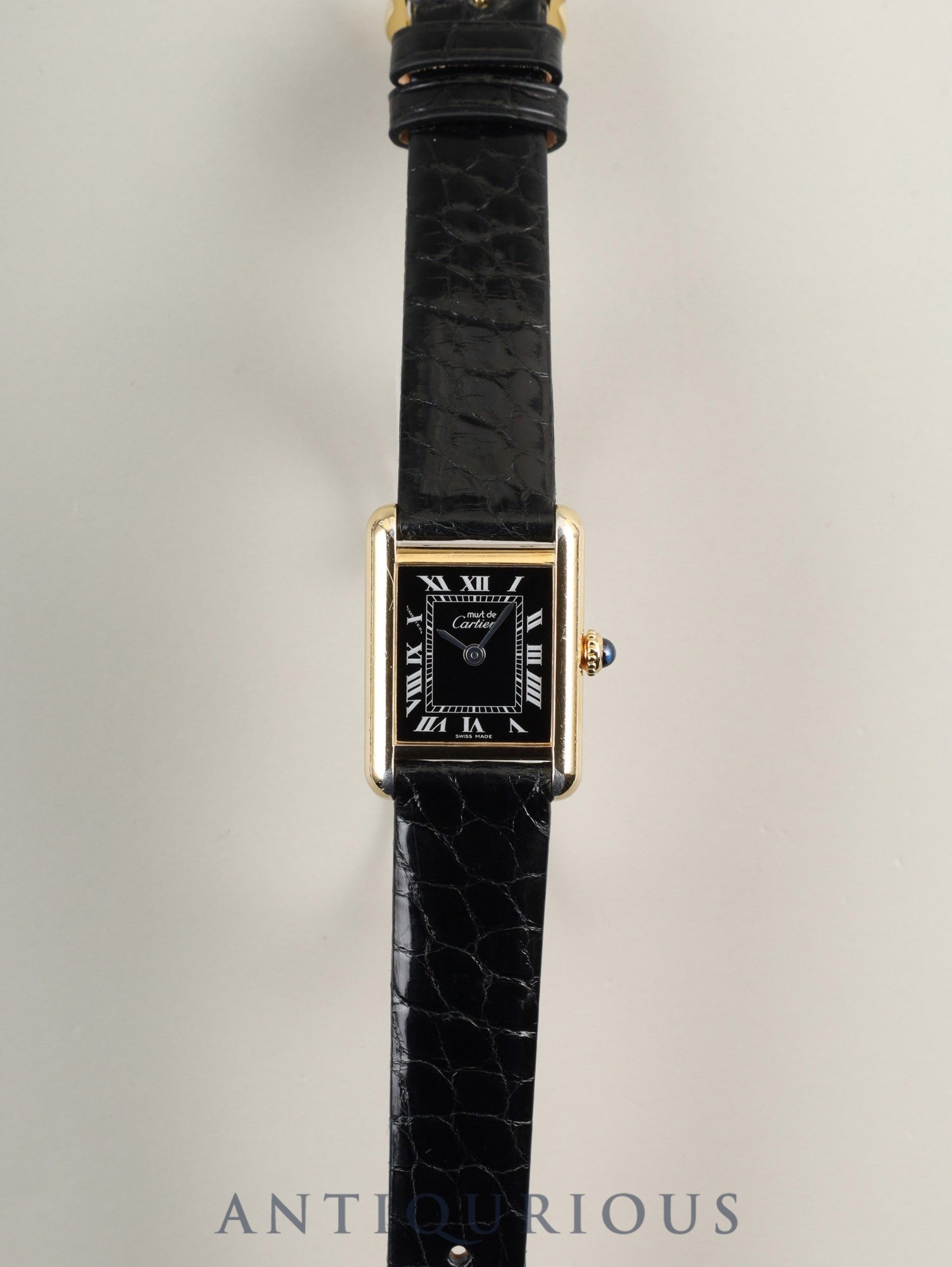 カルティエ マストタンク SM 手巻き SV925 革 純正ピンバックル（GP） ブラックローマン文字盤（SWISS MADE表記）国際永久保証書（1984年） オーバーホール済み