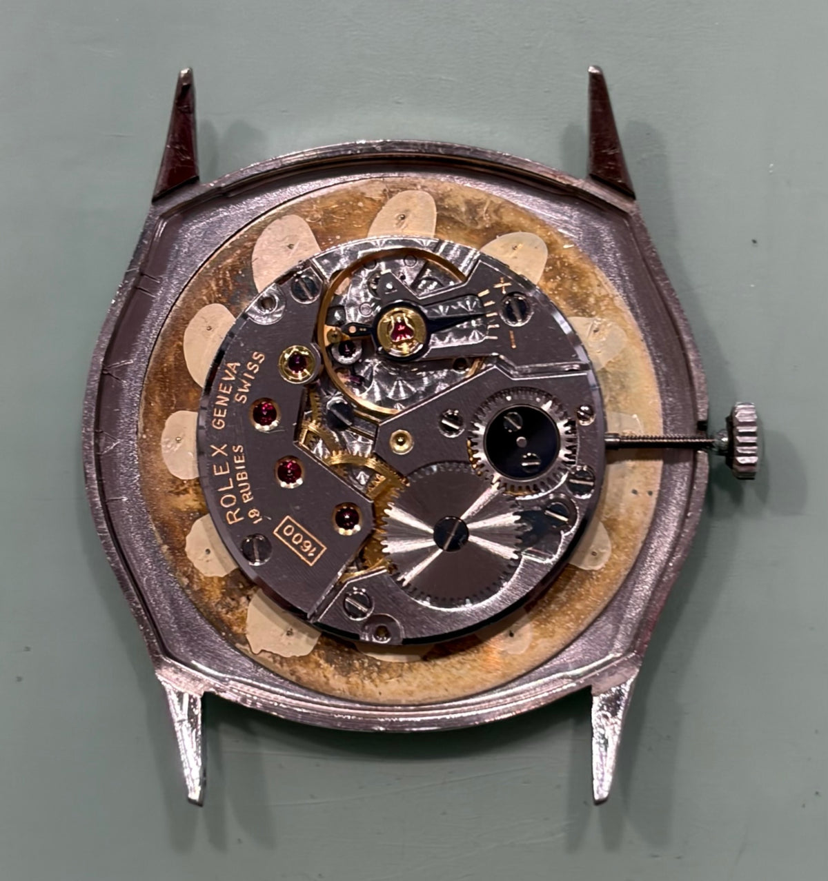 ロレックス チェリーニ 3804 手巻き Cal.1600 750WG 革 純正ピンバックル（SS）ブルー文字盤（SWISS表記） オーバーホール済み