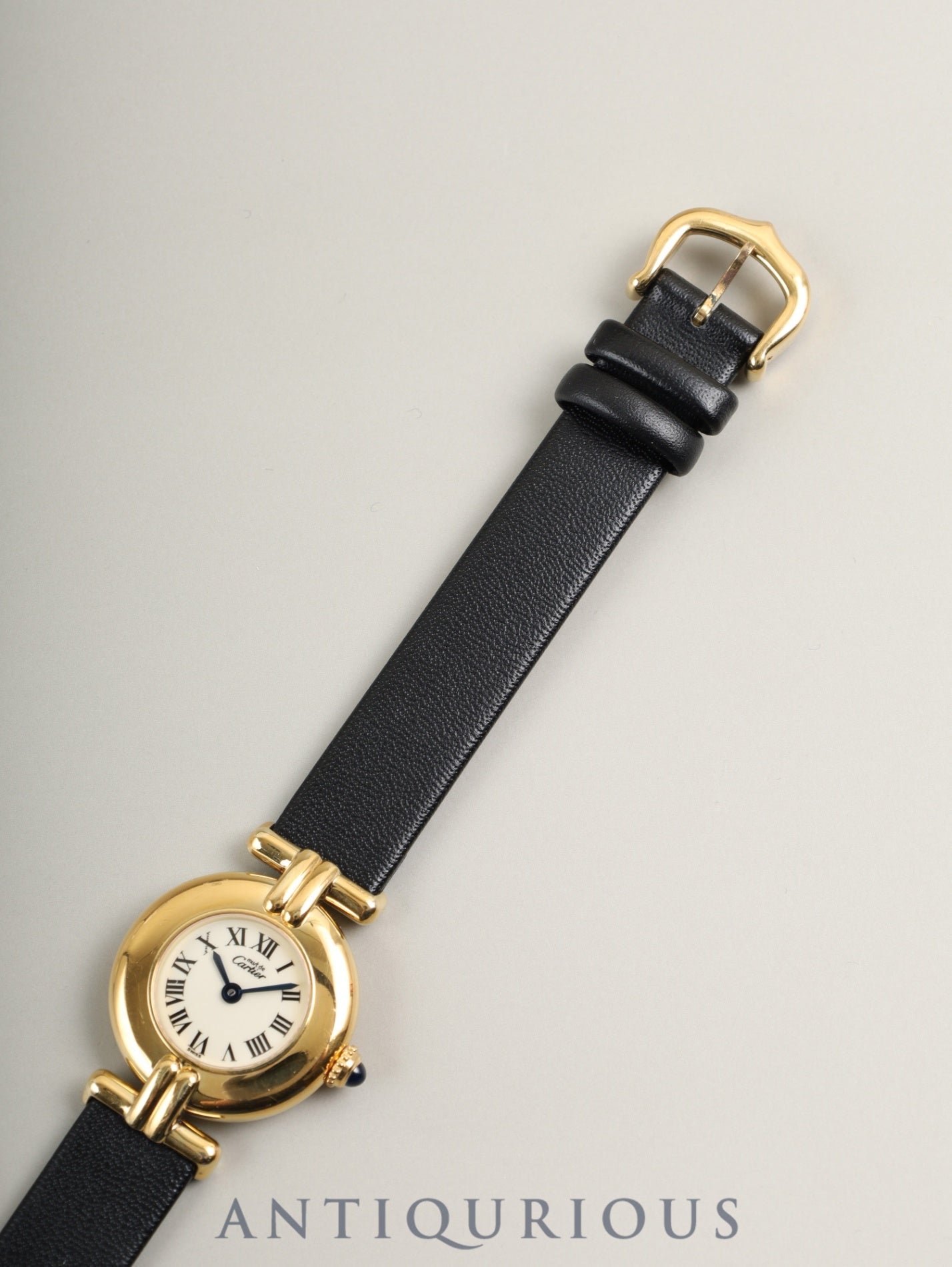 カルティエ マストコリゼ 590002 クォーツ SV925 革 純正ピンバックル（GP）アイボリーローマン文字盤 カルティエブティックにてコンプリートサービス（フルメンテナンス）済み