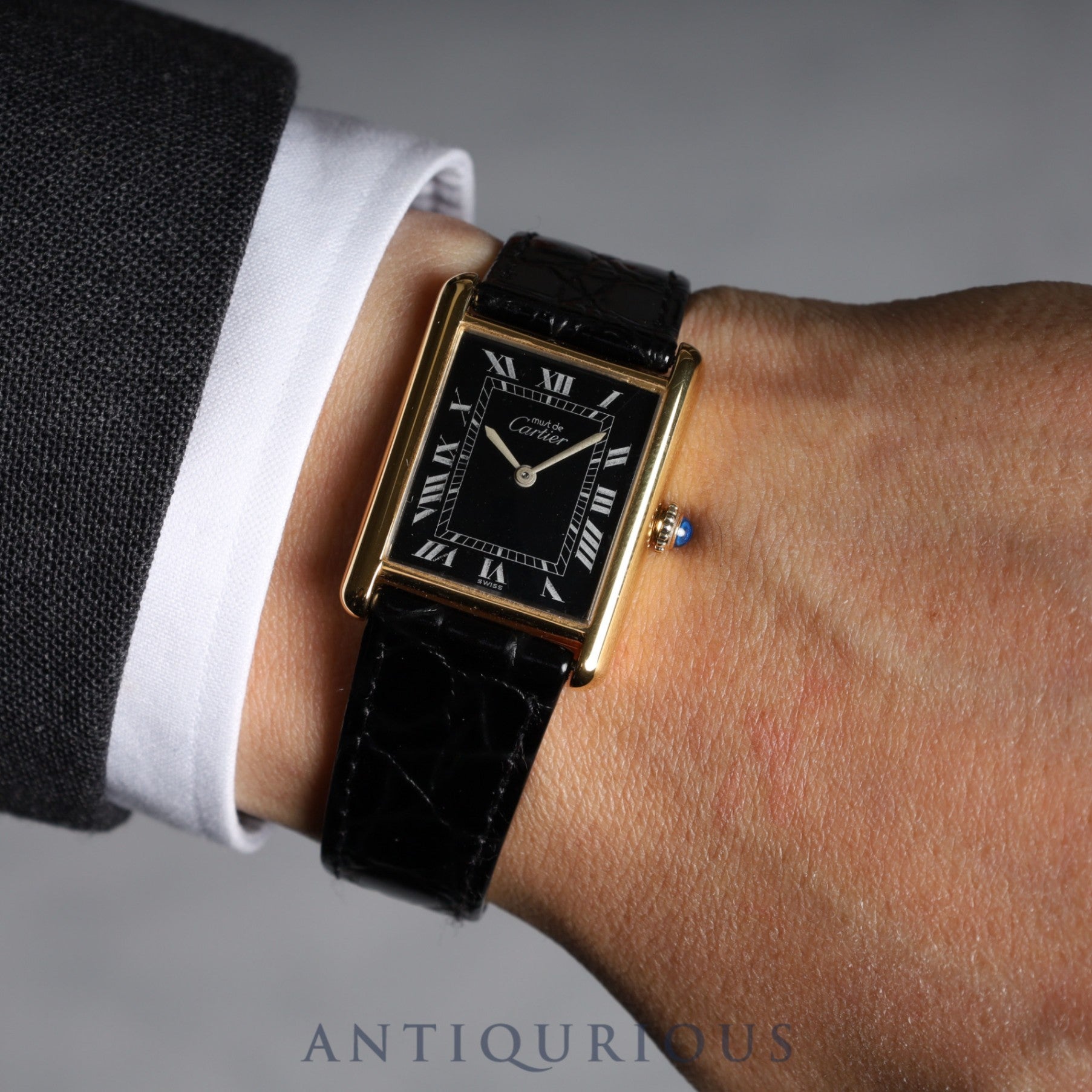 Cartier Must Tank LM Manual Winding Black Roman Dial