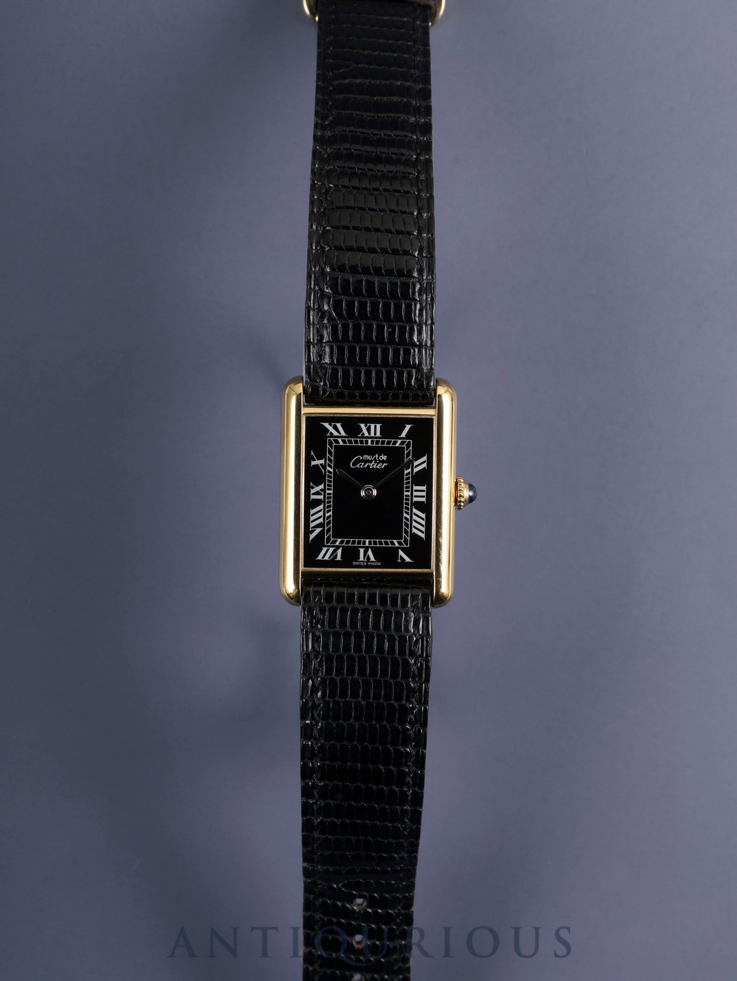 カルティエ マストタンク LM 19749 13 手巻き SV925 純正革ベルト 純正尾錠（GP） ブラックローマン文字盤 保証書（1987年） カルティエブティックにてコンプリートサービス済み