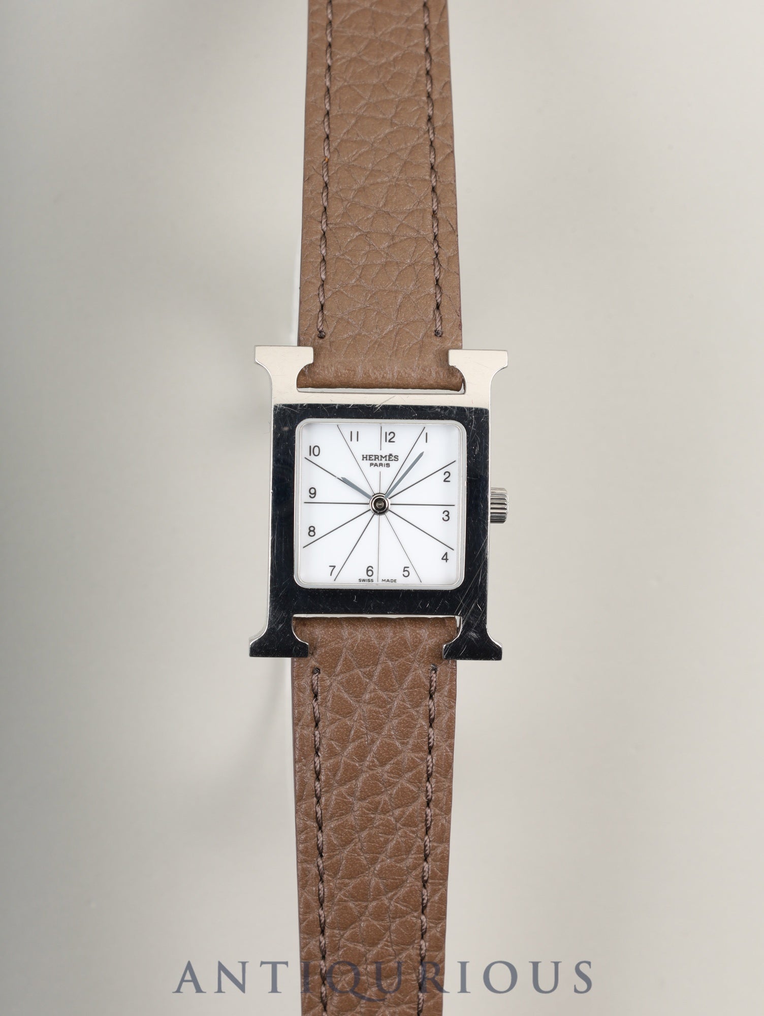 エルメス Hウォッチ HH1.210 クォーツ Cal.- SS 革 純正ピンバックル（SS）ホワイト文字盤  箱 冊子 保証書（2006年）  純正革ベルト（□I刻印：2005年）オーバーホール済み