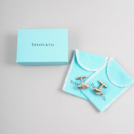 ティファニー カフリンクス ラージL シェル調 鏡面ラインオーバル スターリングシルバー 箱 保存袋