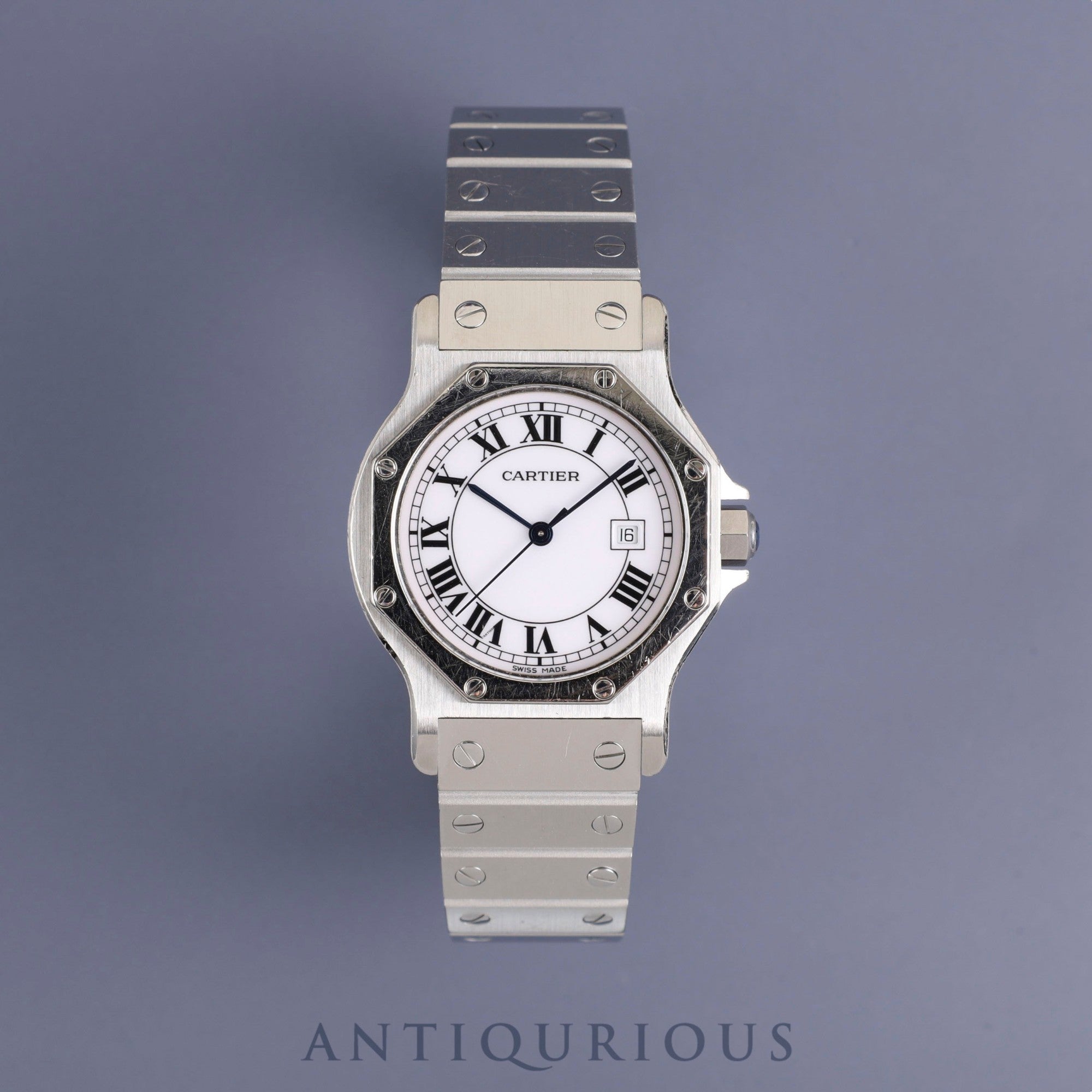 Cartier Santos Octagon LM 2965 Automatic SS SS White Roman Dial Box Warranty (no date) Complete service (full maintenance) completed at Cartier boutique