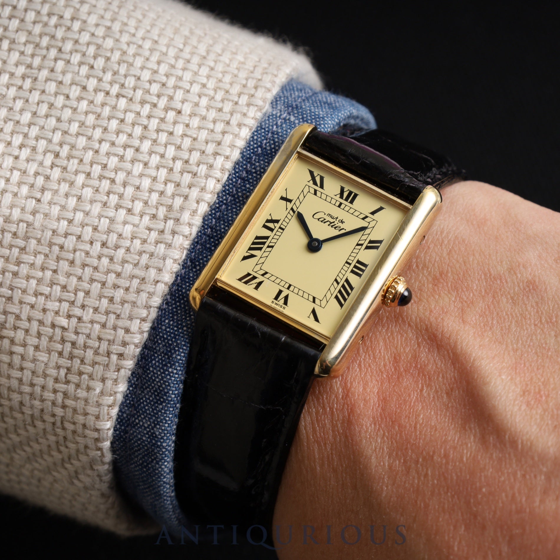 Cartier Must Tank LM 590005 Quartz SV925 Leather Genuine buckle (GP) Ivory Roman dial Box Warranty (no date) Complete service (full maintenance) completed at Cartier boutique