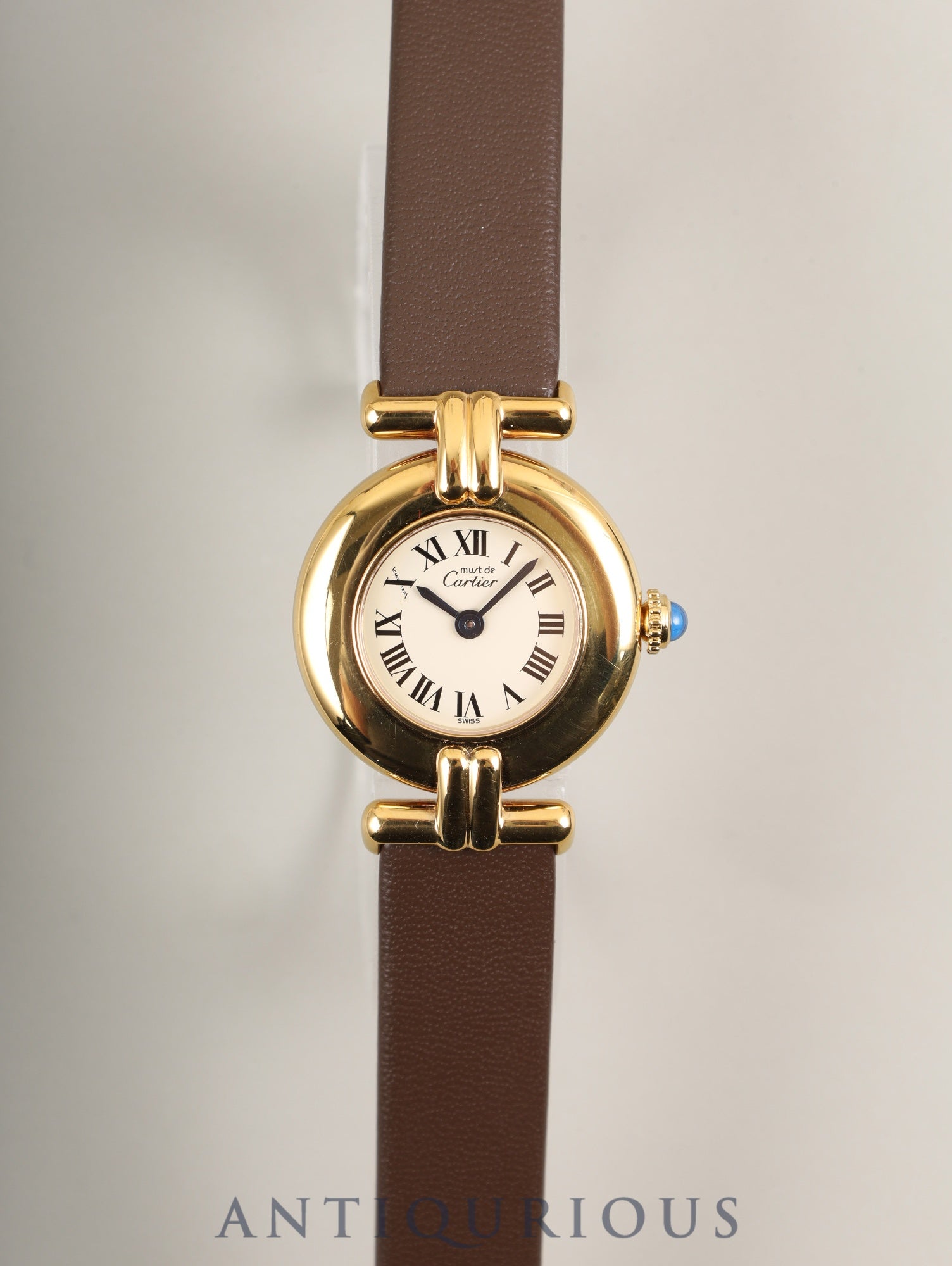 カルティエ マストコリゼ W1000653 / 590002 クォーツ SV925 革 純正尾錠（GP） アイボリーローマン文字盤 箱 冊子 保証書（1990年） カルティエブティックにてコンプリートサービス済み
