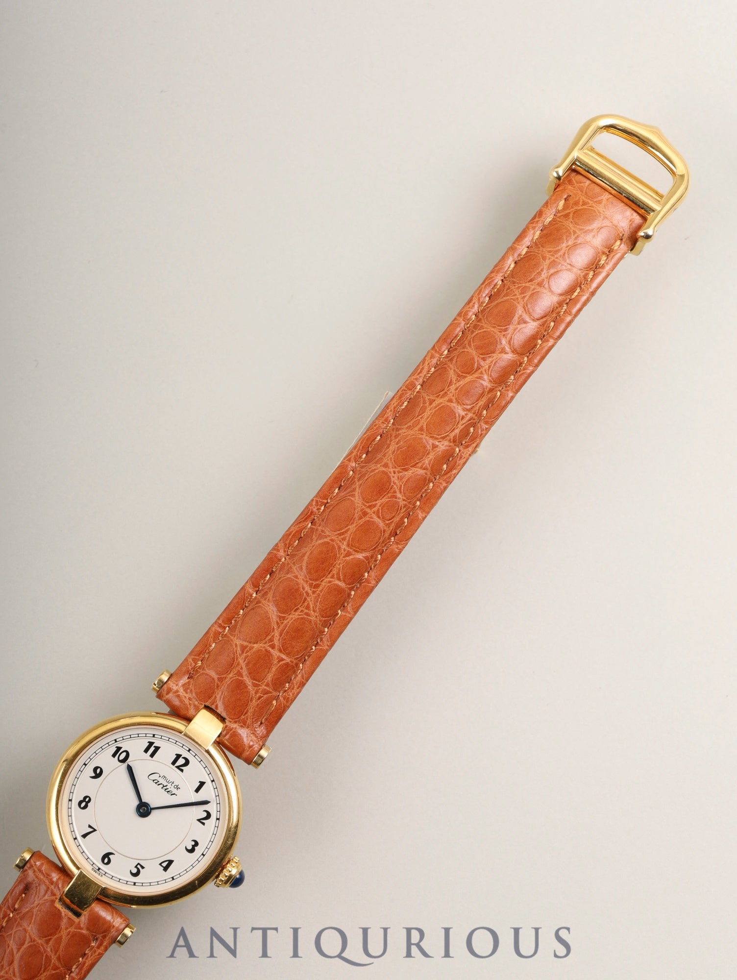 Cartier Must Vendôme VLC SM W1002154 / 590004 Quartz Caliber 690 SV925 Leather Strap with Genuine D-buckle (GP) Arabic Dial Box Overhauled