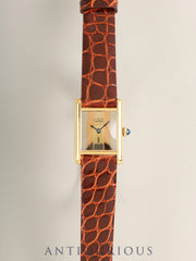 カルティエ マストタンク SM 手巻き Cal.78-1 SV925 革 純正ピンバックル（GP）ストライプトリニティ文字盤（SWISS表記） オーバーホール済み 新品仕上げ済み