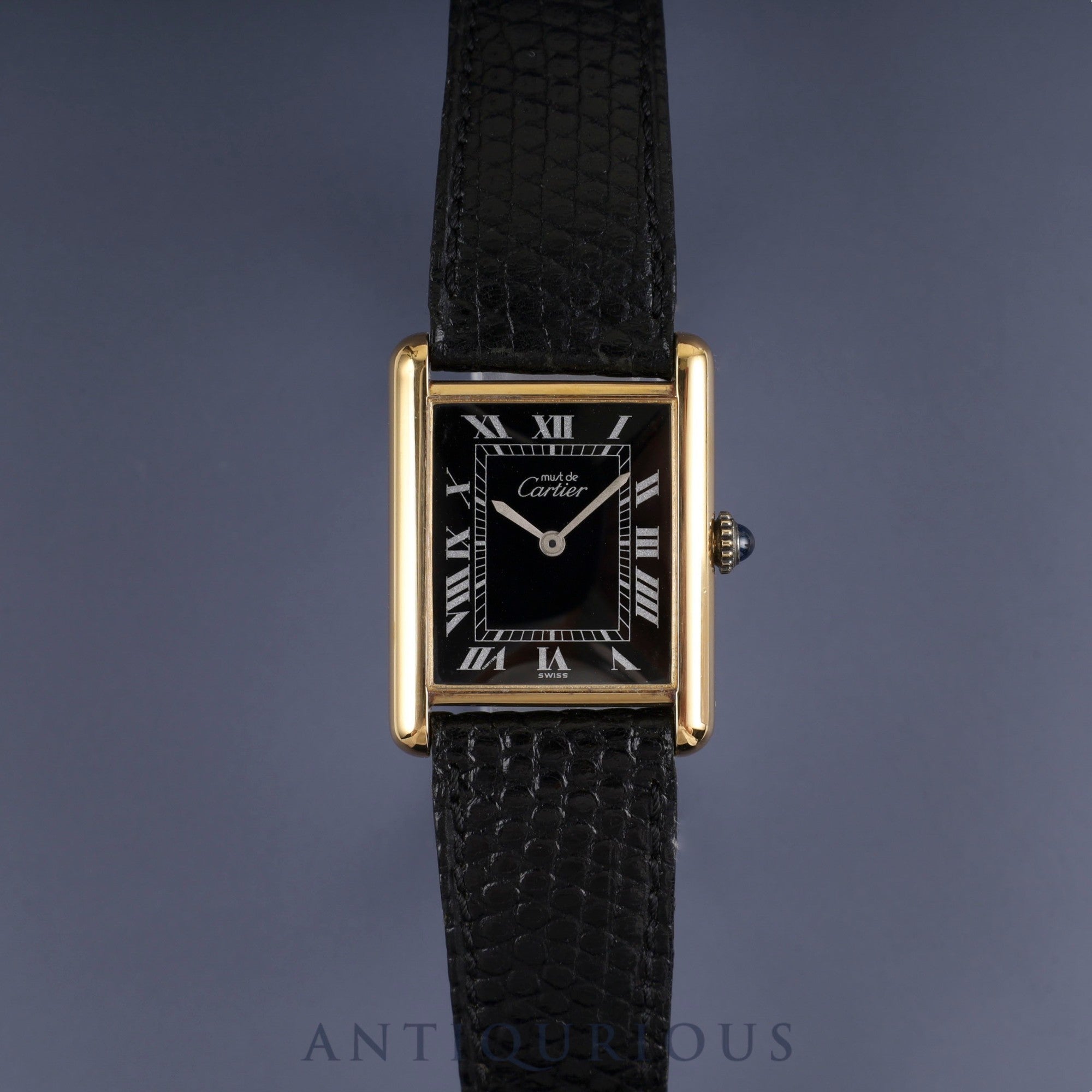 Cartier Must Tank LM Manual winding Cal.78-1 SV925 Genuine leather strap Genuine buckle Black Roman dial Warranty (1978) Overhauled