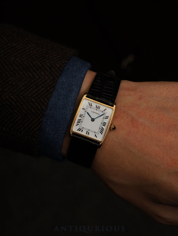 カルティエ タンク アロンディ タンク エリプス LM 81722553 / 96041 手巻き Cal.21（フレデリック・ピゲ）750YG 革 純正尾錠（GP） ホワイトローマン文字盤（PARIS表記） 国際永久保証書（1983年） オーバーホール済み