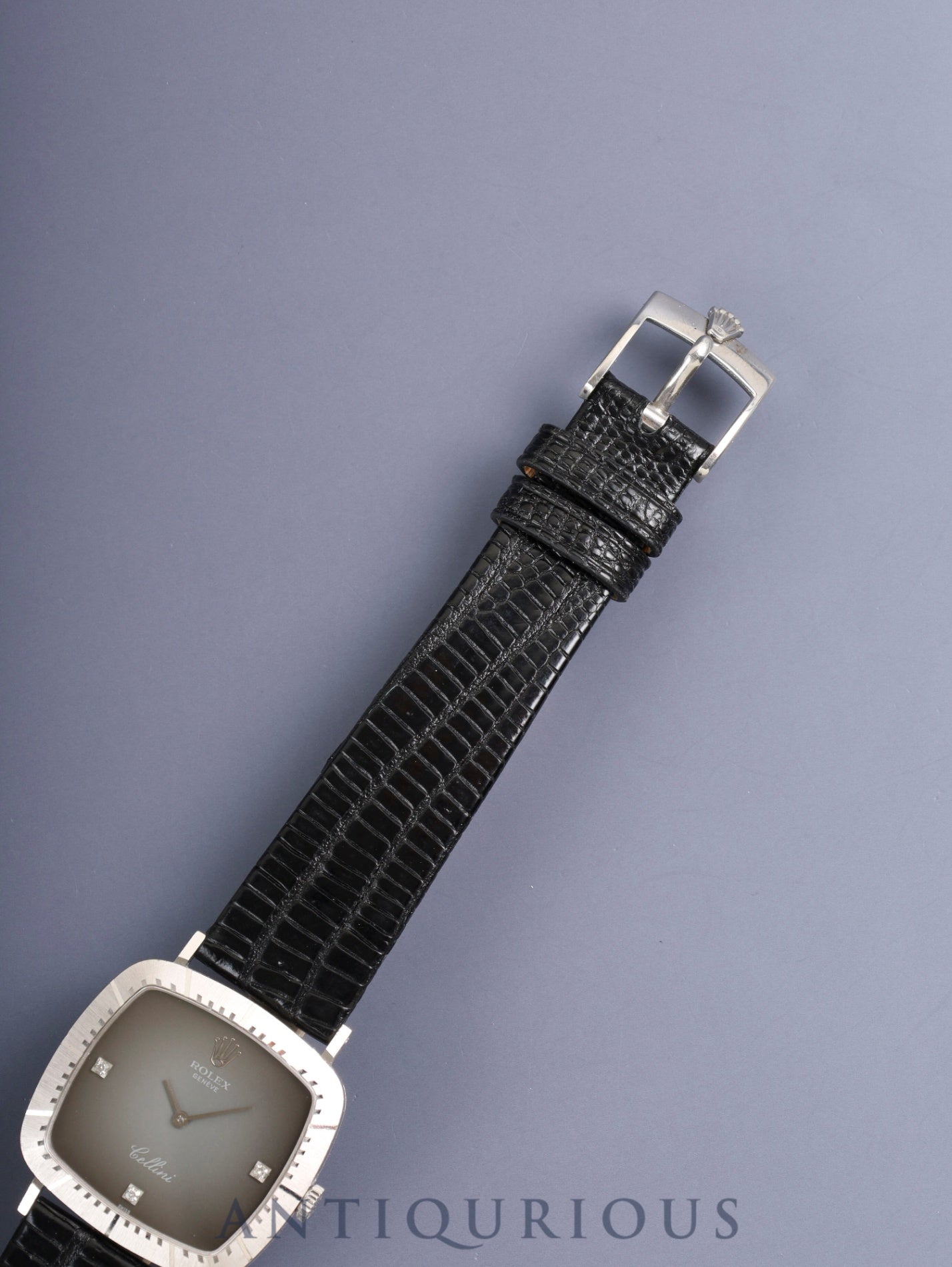 ロレックス チェリーニ 4084 手巻き Cal.1601 革 750WG 純正ピンバックル（SS）グレー3Pダイヤ文字盤 43番台（1975年）箱 保証書（1990年）オーバーホール済み