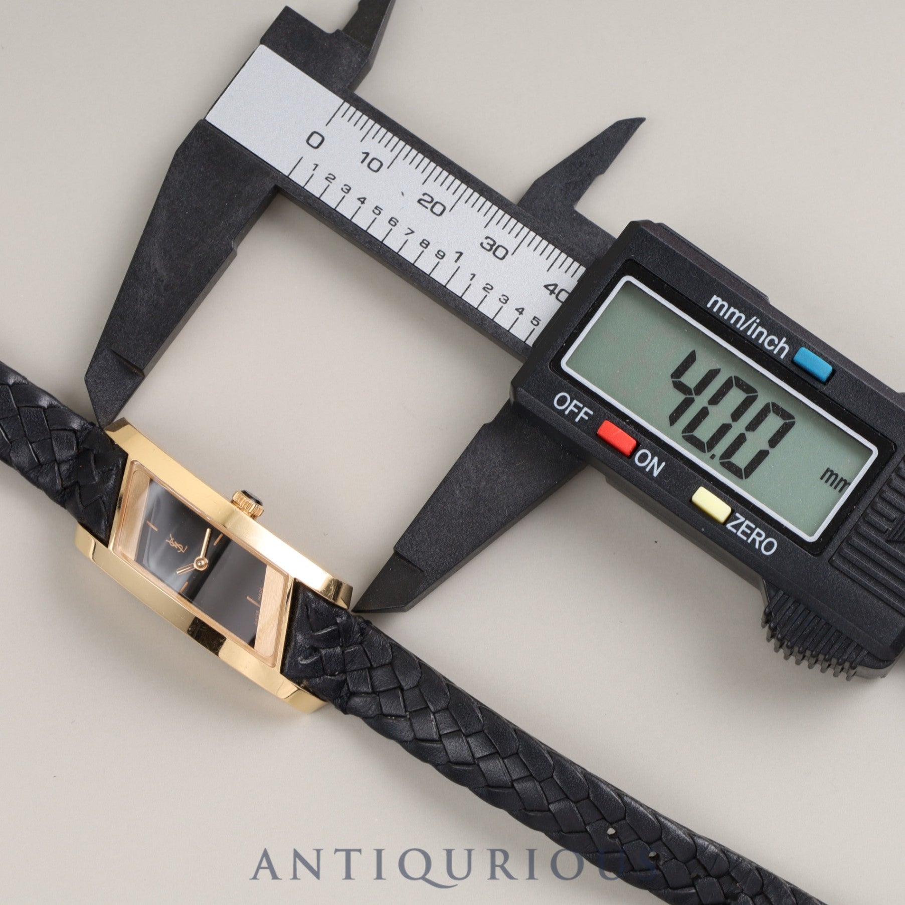 Yves Saint Laurent Rectangular Quartz Cal.E01001 750 Genuine Leather Strap Genuine Buckle (750) Black Dial