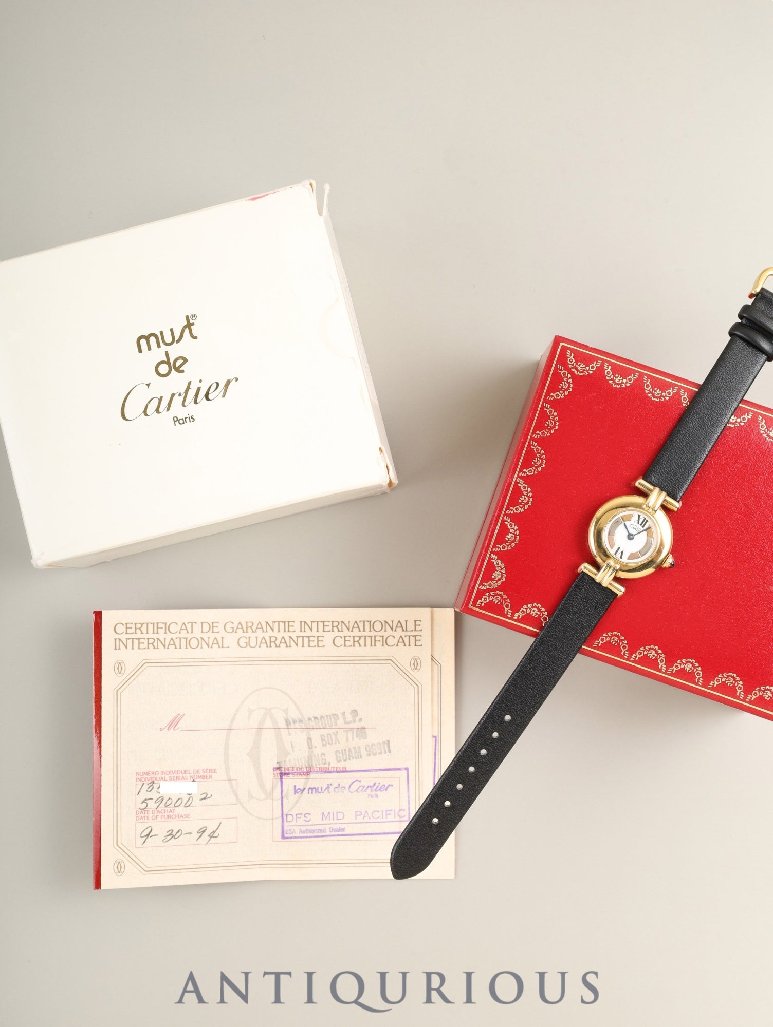 Cartier Must Colisee W1006654 / 590002 Quartz Caliber 90 SV925 Leather Genuine Pin Buckle (GP) Side Trinity Dial Box Booklet Warranty (1994) Overhauled