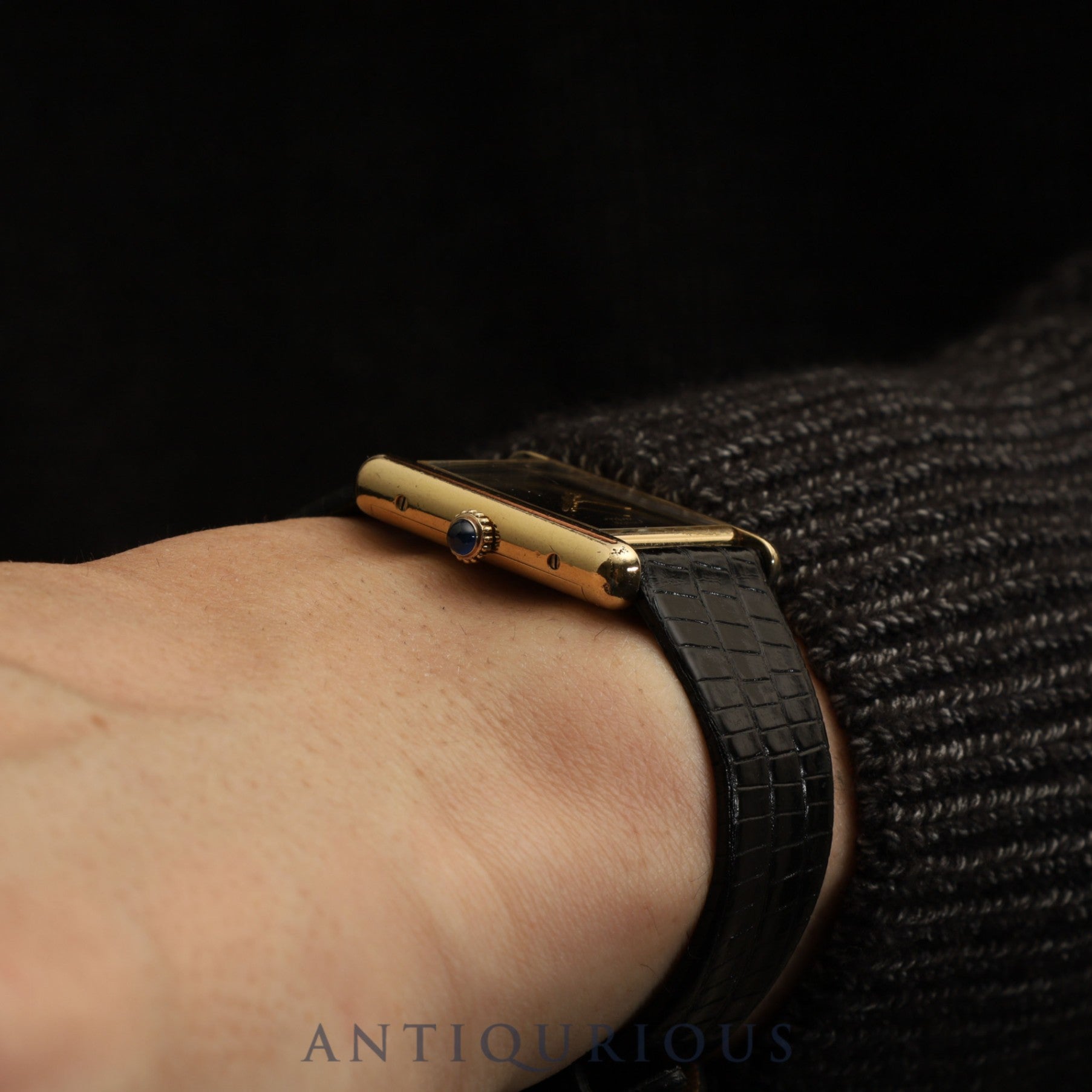 Cartier Must Tank LM Manual Winding Caliber 78-1 SV925 Leather Strap with Genuine GP Buckle, Onyx Dial, Circa 1976-1981, Overhauled