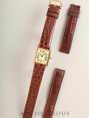 Cartier Must Tank SM 3 66001, Quartz movement, SV925, Leather, Genuine pin buckle (GP), Ivory Roman dial (SWISS markings), circa 1982-1995, Fully serviced at a Cartier boutique