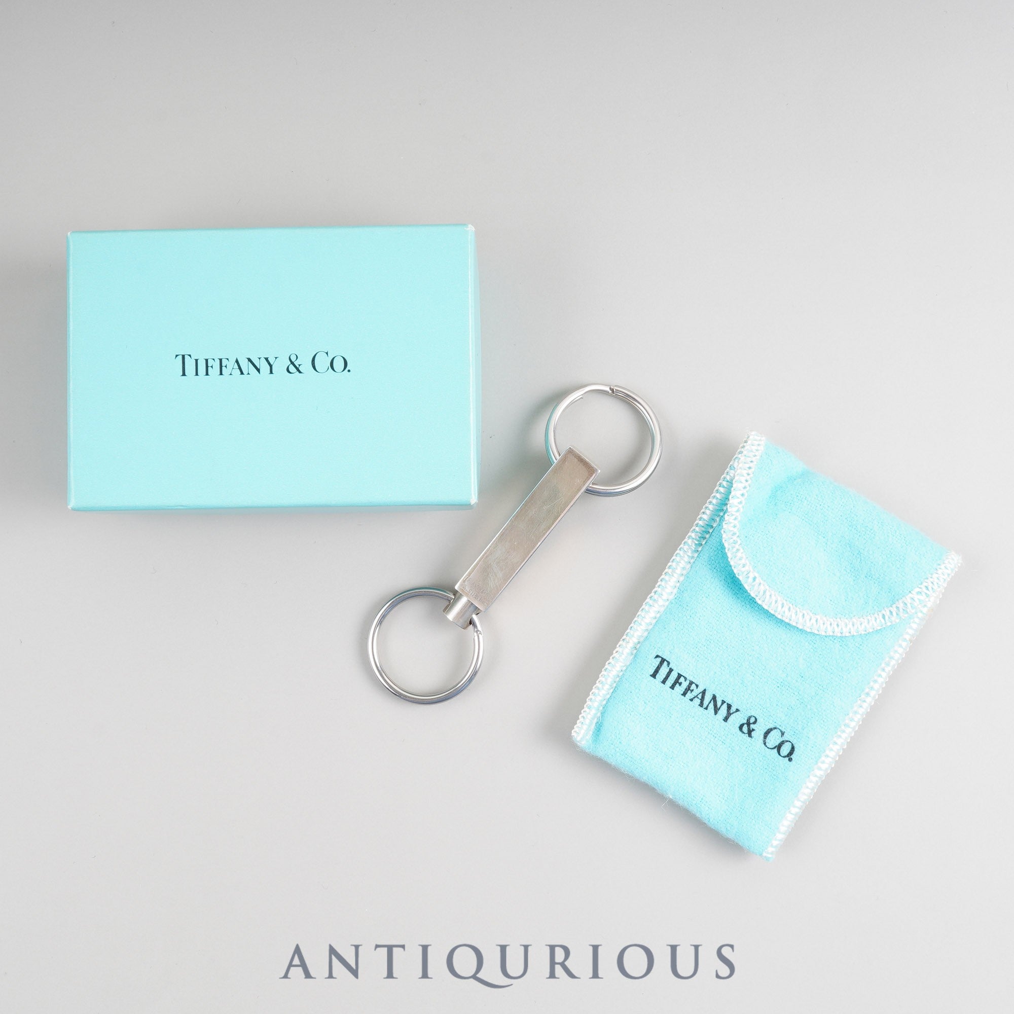 Tiffany Engine Turn Double Key Ring, 925 x Metal, Box, Dust Bag