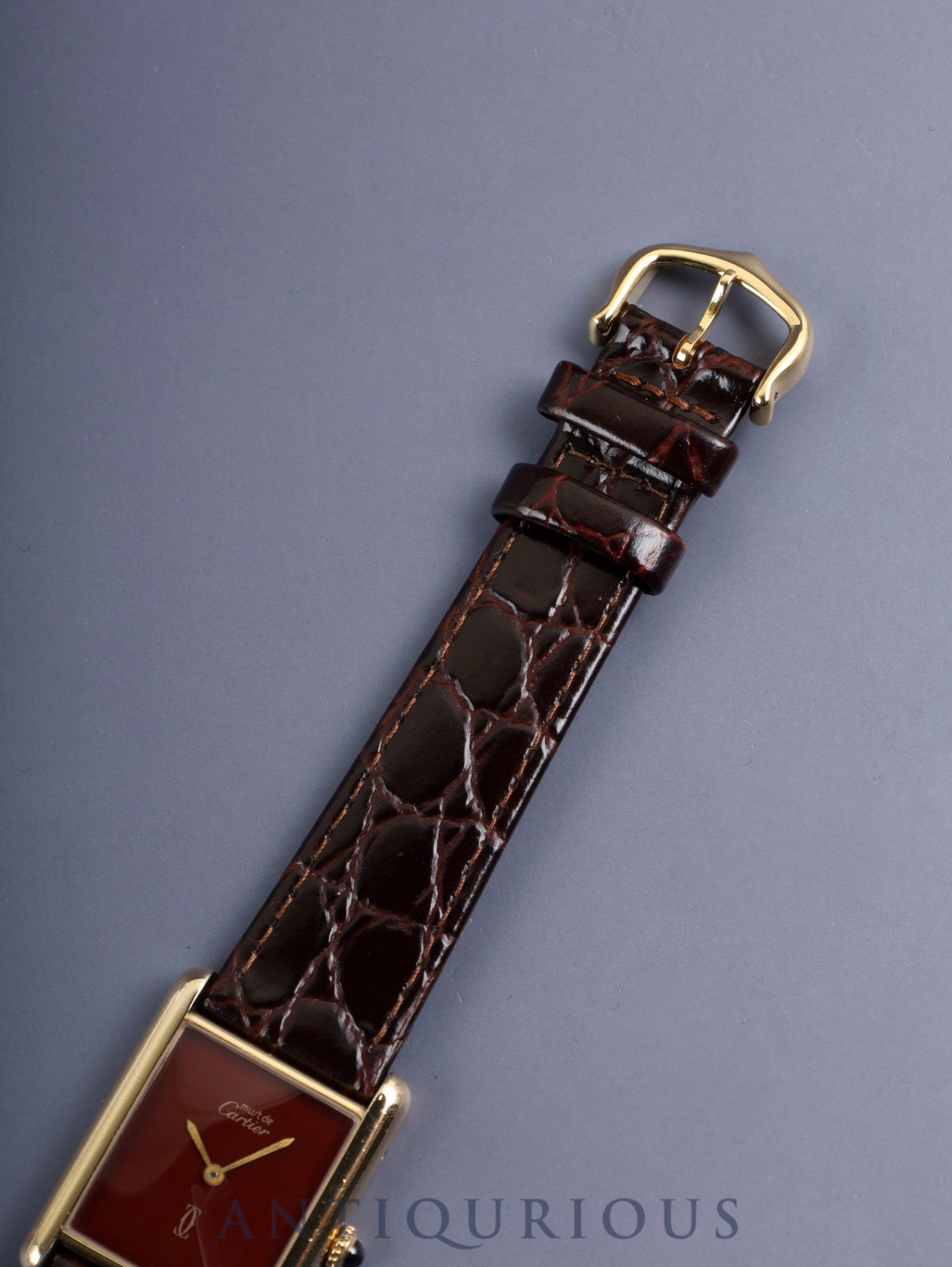 カルティエ マストタンク LM 手巻き Cal.78-1 SV925 革 純正ピンバックル（GP）ガーネットダイアル ボルドー文字盤（SWISS表記）オーバーホール済み