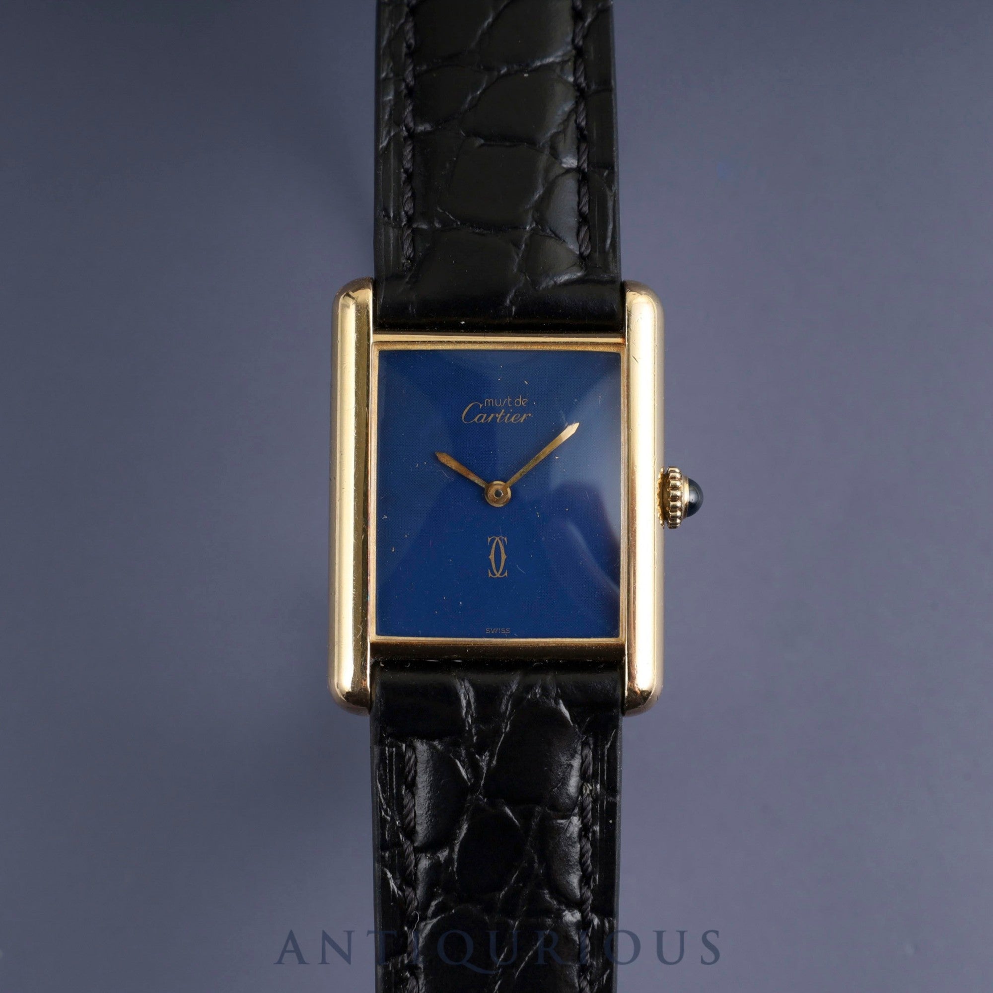 Cartier Must Tank LM Manual winding Cal.78-1 SV925 Leather Genuine buckle (GP) Lapis lazuli dial Overhauled