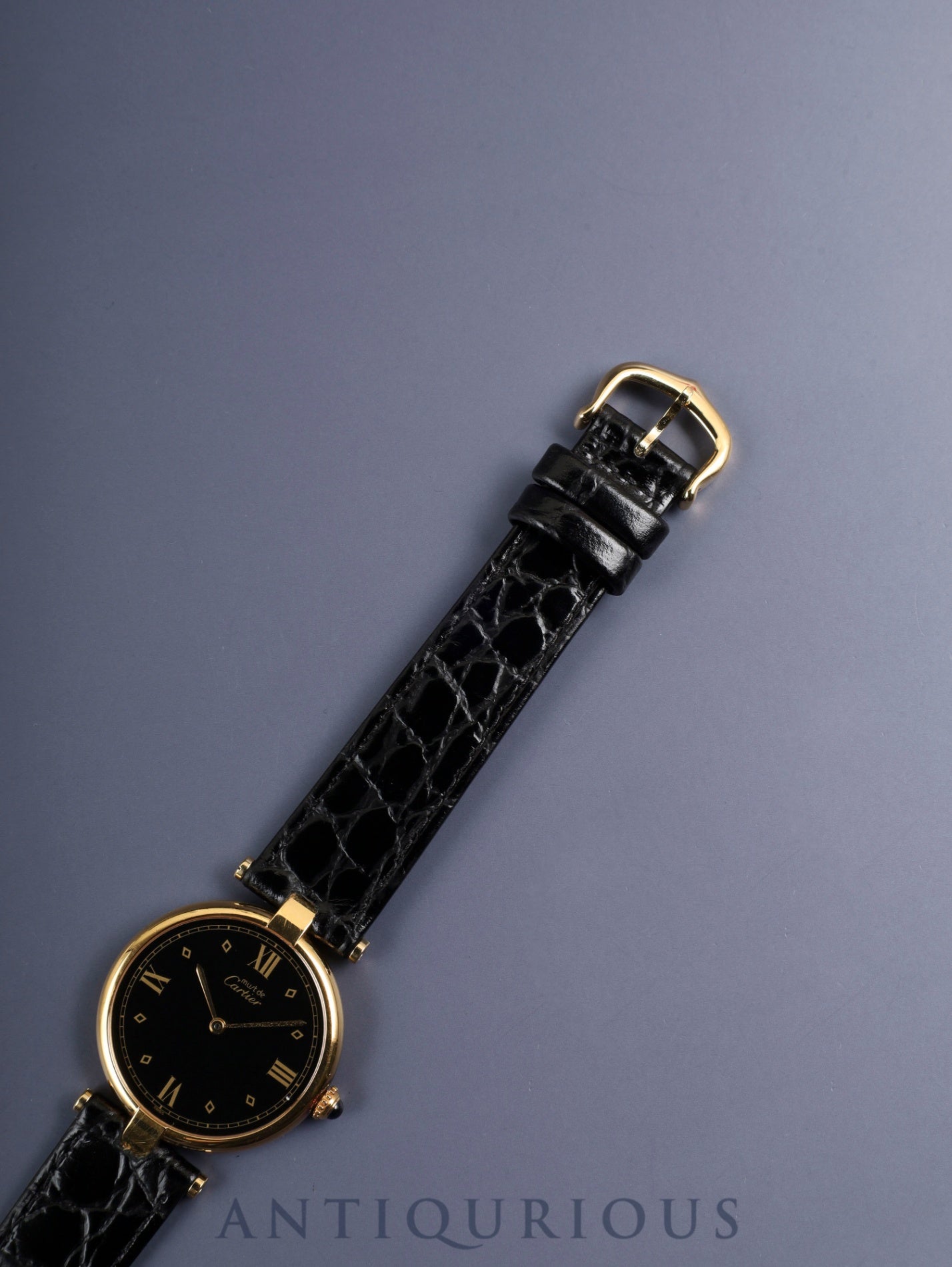 カルティエ マスト ヴァンドーム VLC LM 590003 クォーツ Cal.90 SV925 革 純正尾錠（GP） ブラック飛びローマン文字盤 オーバーホール済み