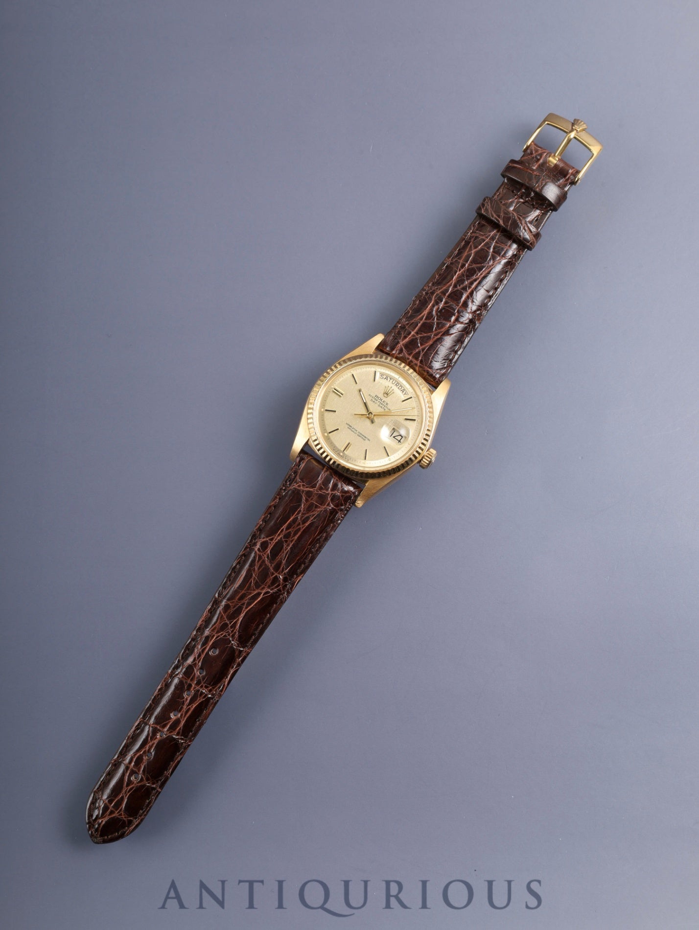 ロレックス デイデイト 1803 自動巻き Cal.1556 750YG 革 純正ピンバックル（GP）シグマダイアル シャンパン文字盤 34番台（1971年）オーバーホール済み