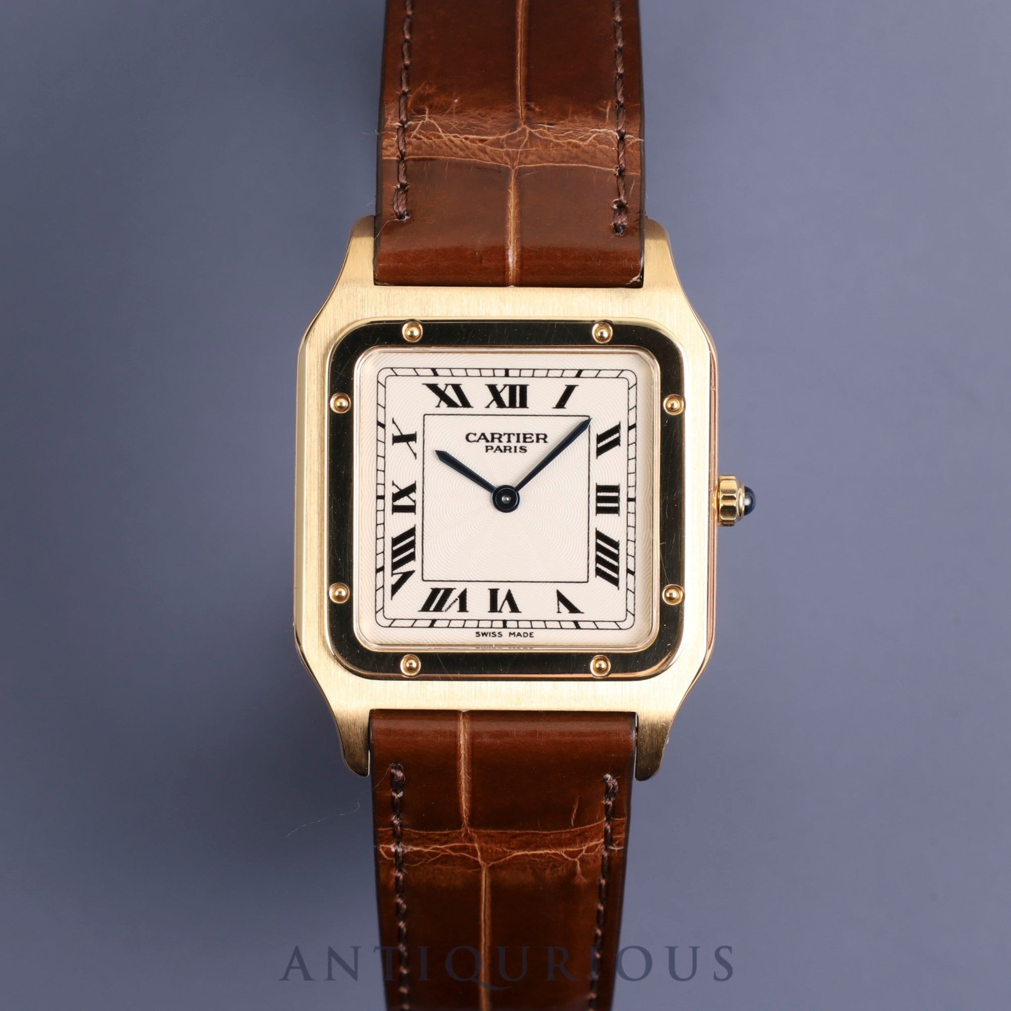 Cartier Santos Dumont LM CPCP W1527751 / 1576 Manual winding Cal.021 YG Leather Genuine D buckle (YG) Ivory dial Warranty (2002) Overhauled