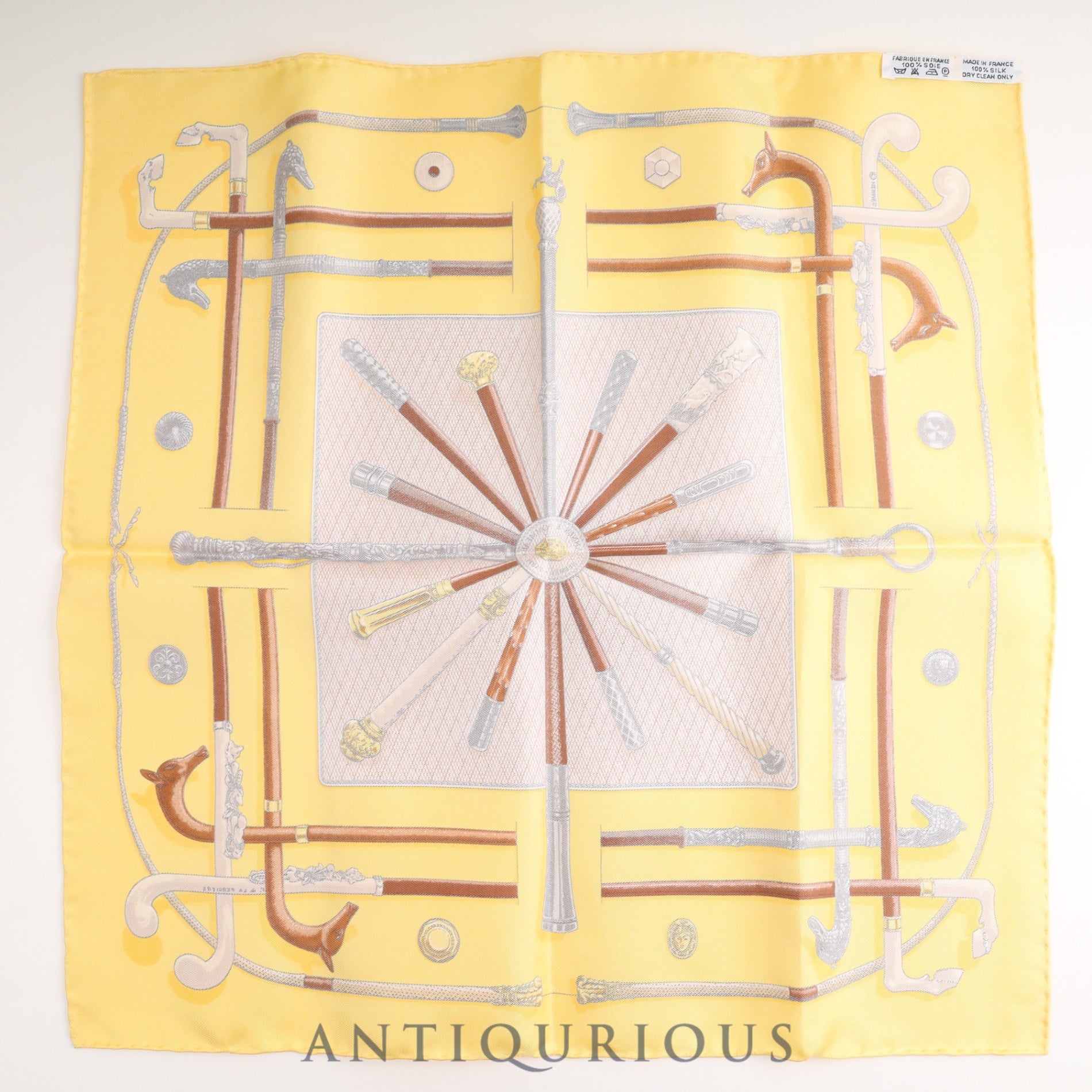 Hermes scarf Carre 45 walking stick pattern CANNES &amp; POMMEAUX SILK 100%