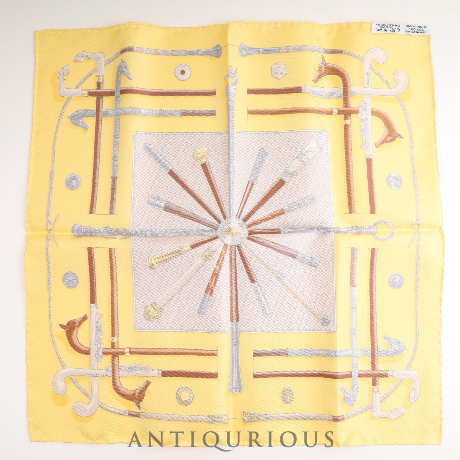 HERMES Scarf CARRES45 Cane Pattern CANNES &amp; POMMEAUX SILK100%
