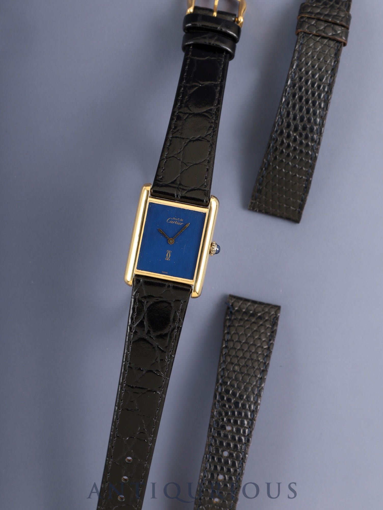 カルティエ マストタンク LM 6 手巻き Cal.78-1 SV925 革 純正ピンバックル（GP）ラピスラズリ文字盤（SWISS表記）純正レザーベルト付き オーバーホール済み 新品仕上げ済み