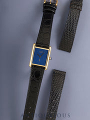 カルティエ マストタンク LM 6 手巻き Cal.78-1 SV925 革 純正ピンバックル（GP）ラピスラズリ文字盤（SWISS表記）純正レザーベルト付き オーバーホール済み 新品仕上げ済み