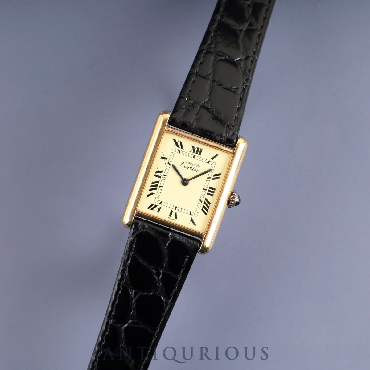 Cartier Must Tank LM Manual Winding Caliber - SV925 Leather Strap with Genuine GP Buckle, Ivory Roman Dial, Circa 1976-1981, Overhauled